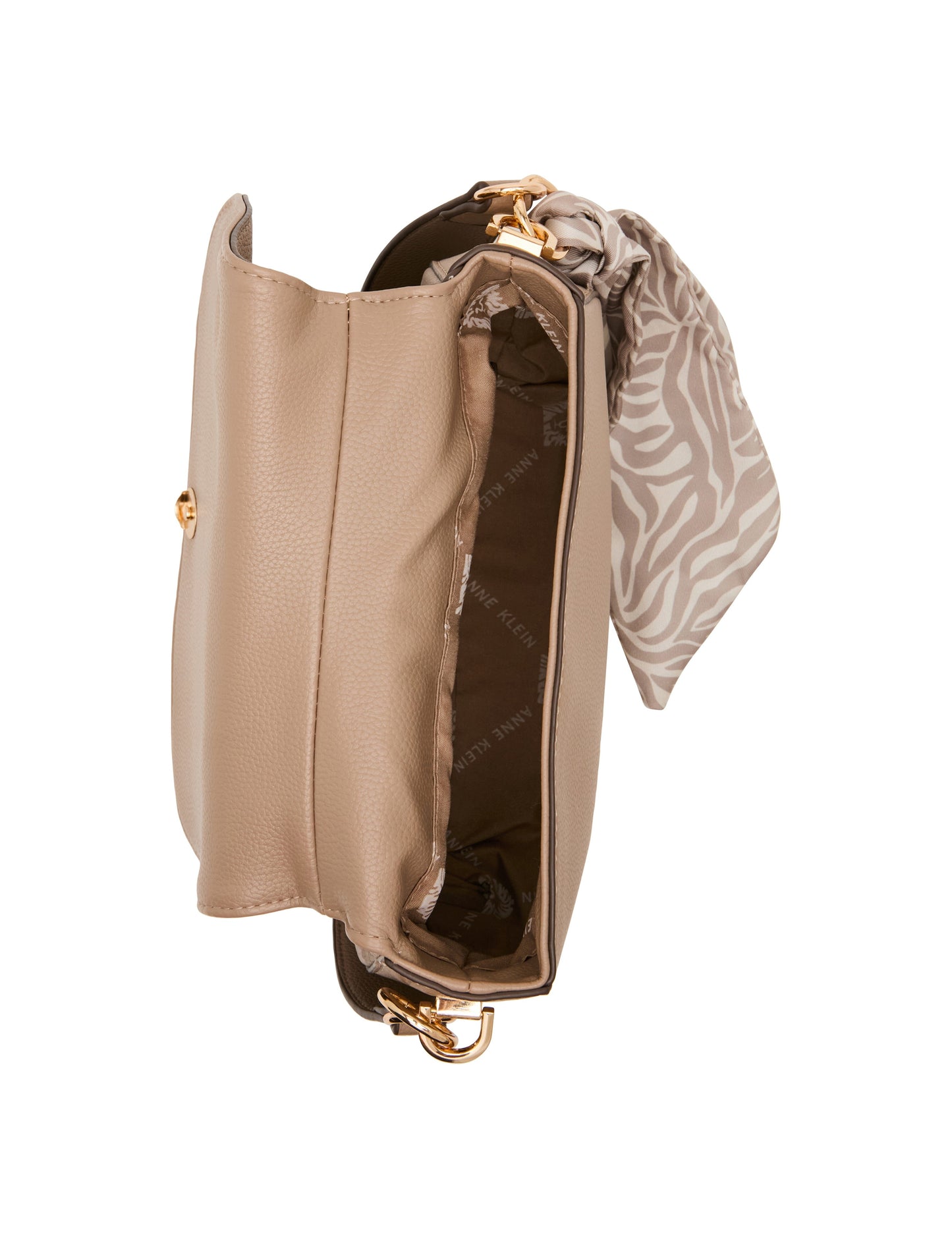 Anne Klein Flap Shoulder Bag with Scarf Detail in Truffle / Pearl White-Sesame |