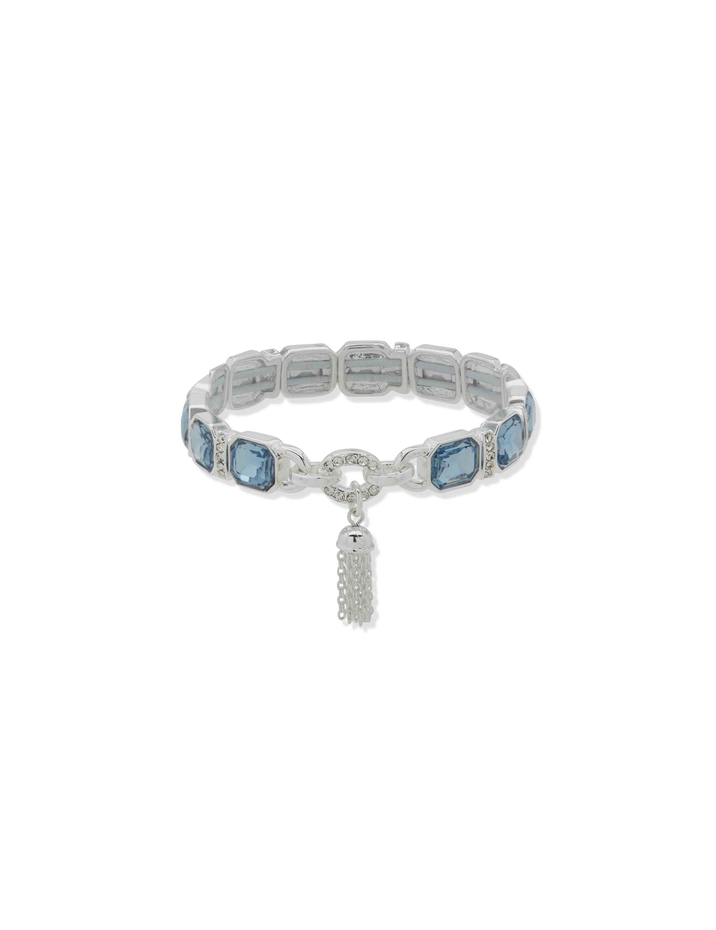 Anne Klein Br Emerald Cut & Bar Stn W/Tassel-Slv/Blue/Cry