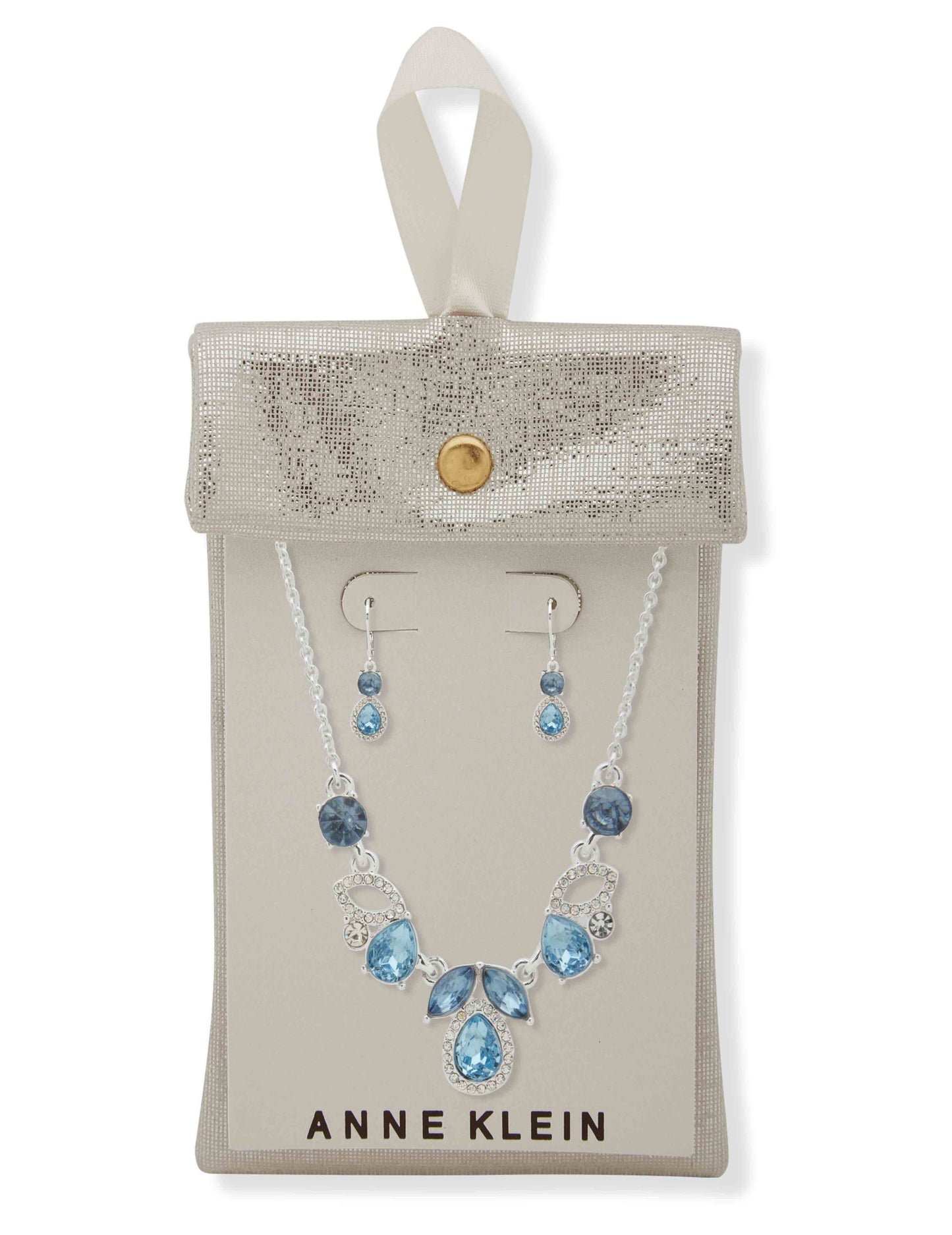 Anne Klein Denim Blue Crystal Cluster Necklace & Earring Set