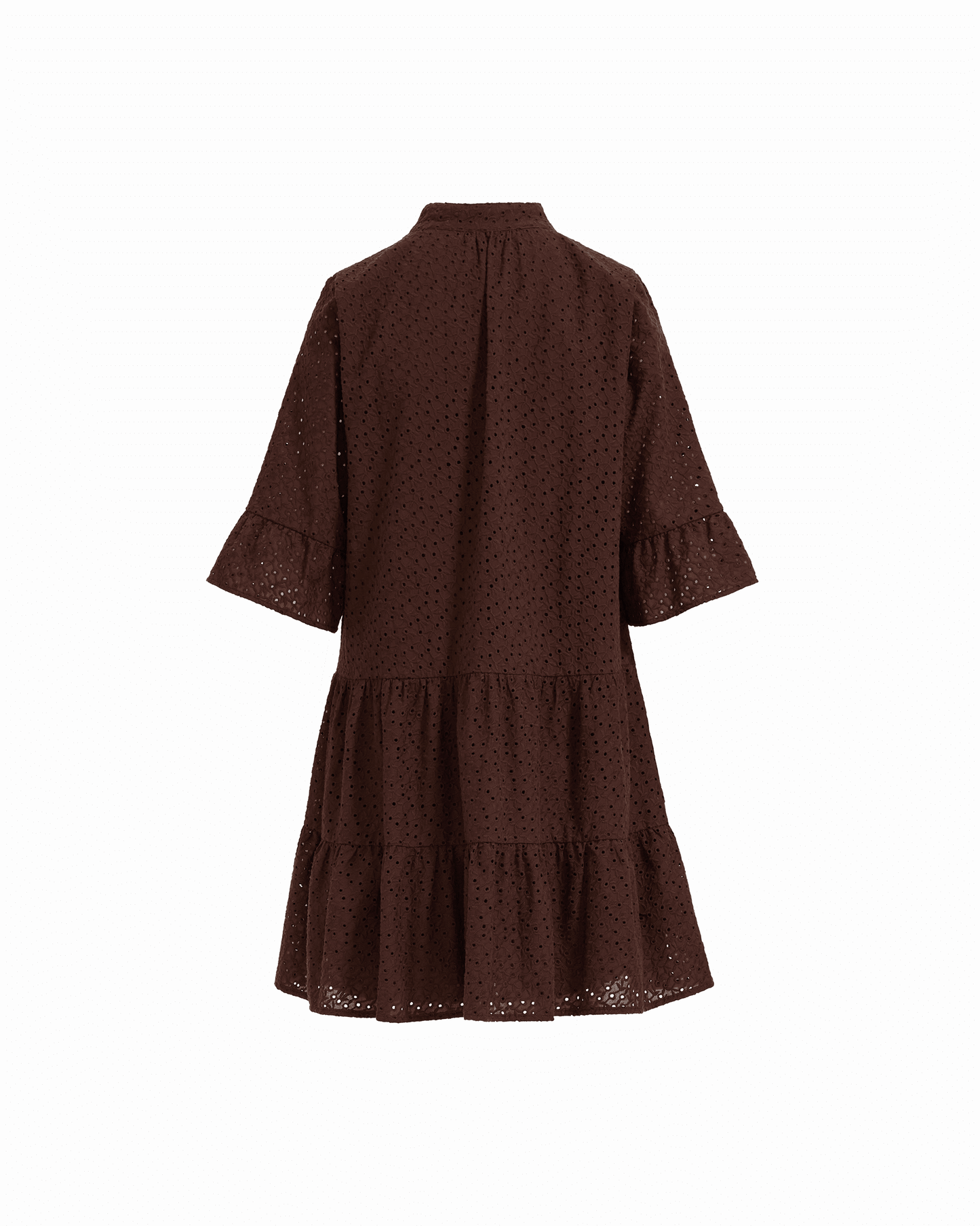 Anne Klein Tiered Shirt Dress with Stand Collar in DARK CHOCOLATE