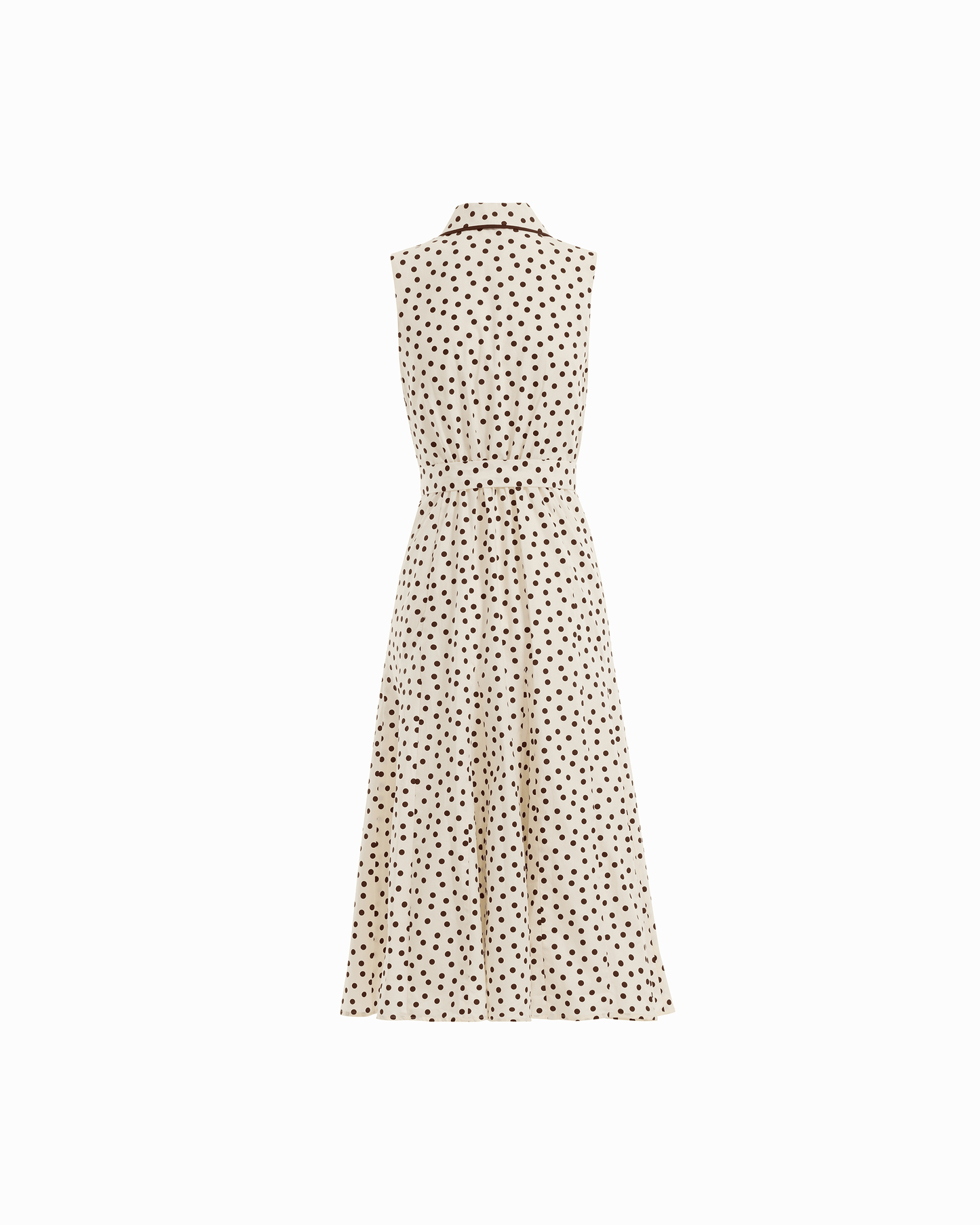 Anne Klein Collared Sleeveless Godet Midi Shirt Dress in WHT DV / DK CHOC | Anne