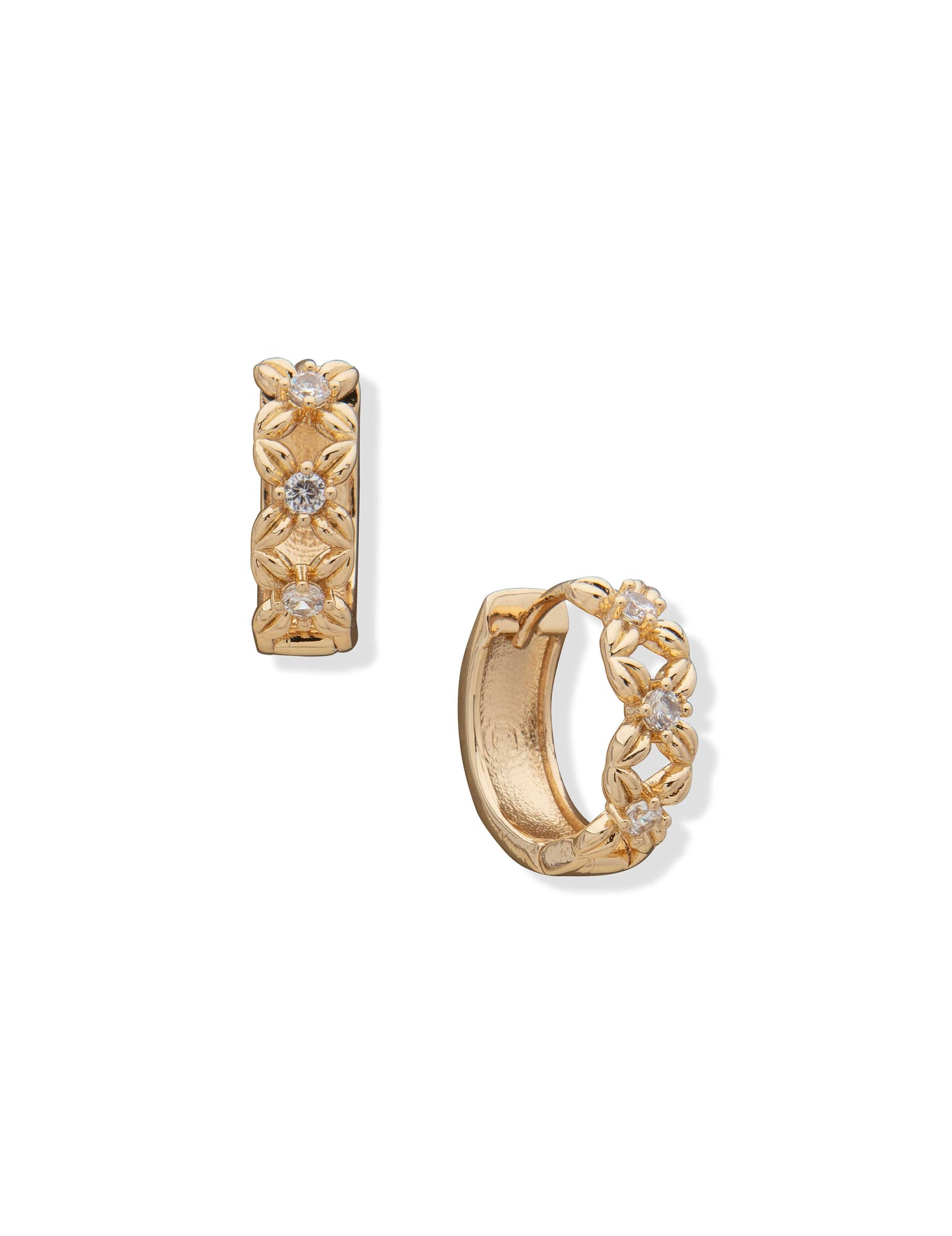 Anne Klein Crystal Flower Huggie Earrings in Gold
