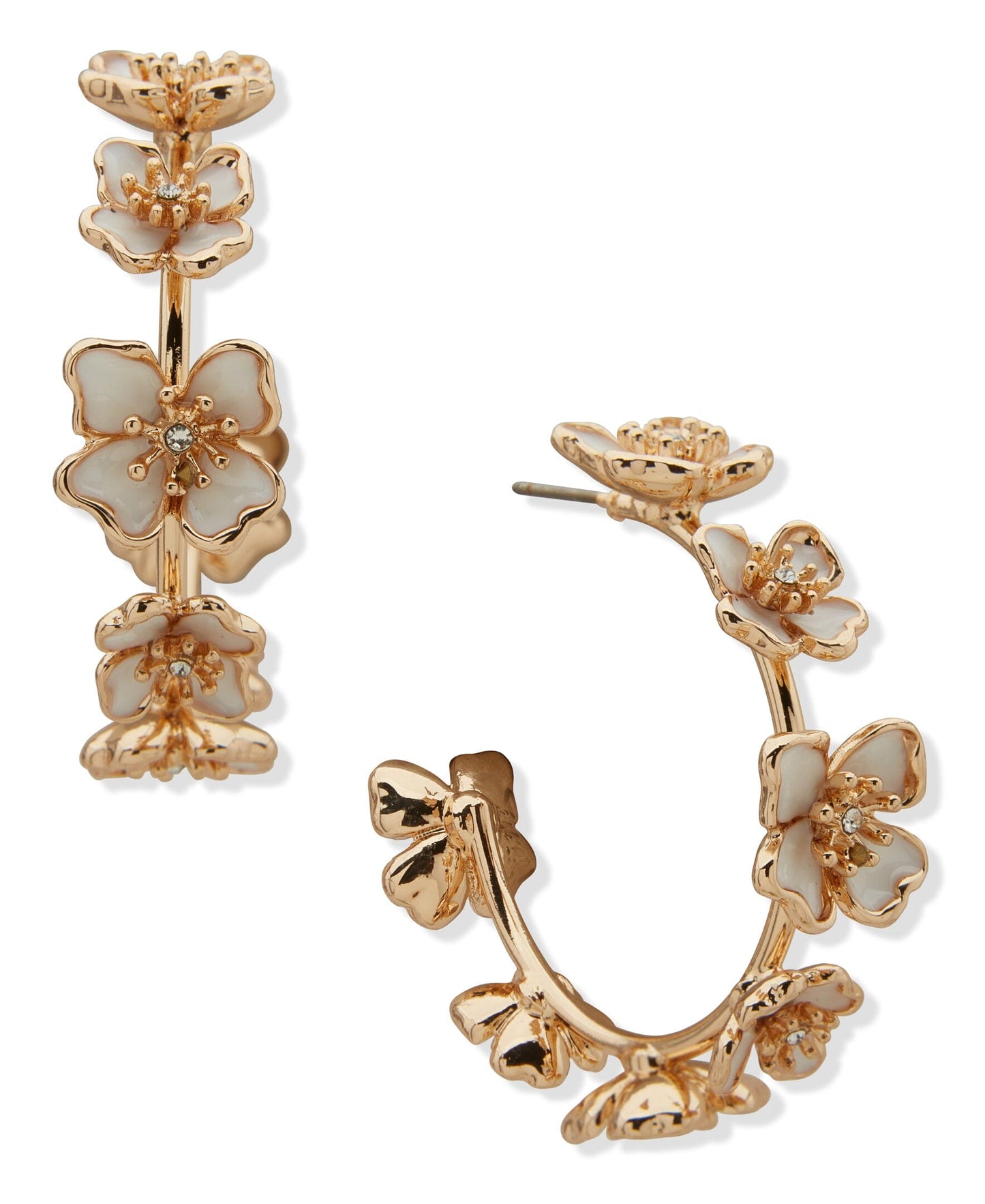 Anne Klein 33mm Stationed Flower C-Hoop Pierced Earrings