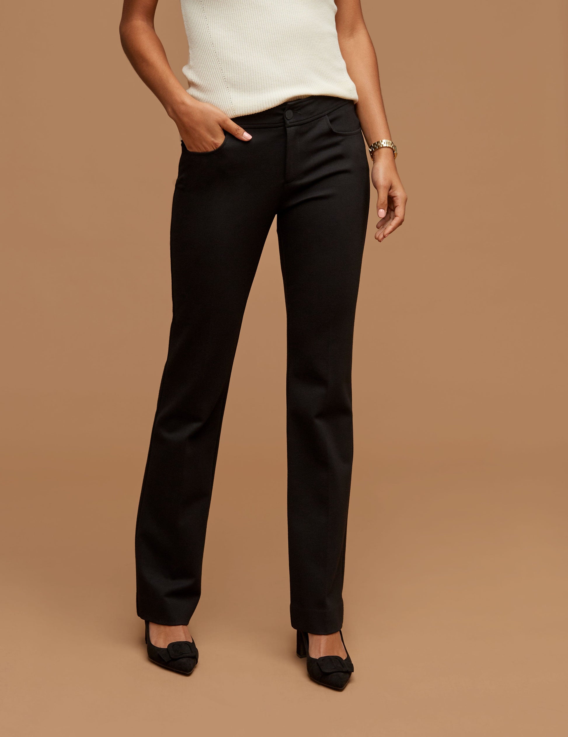 Anne Klein Fly Front Bootleg Pant in Black