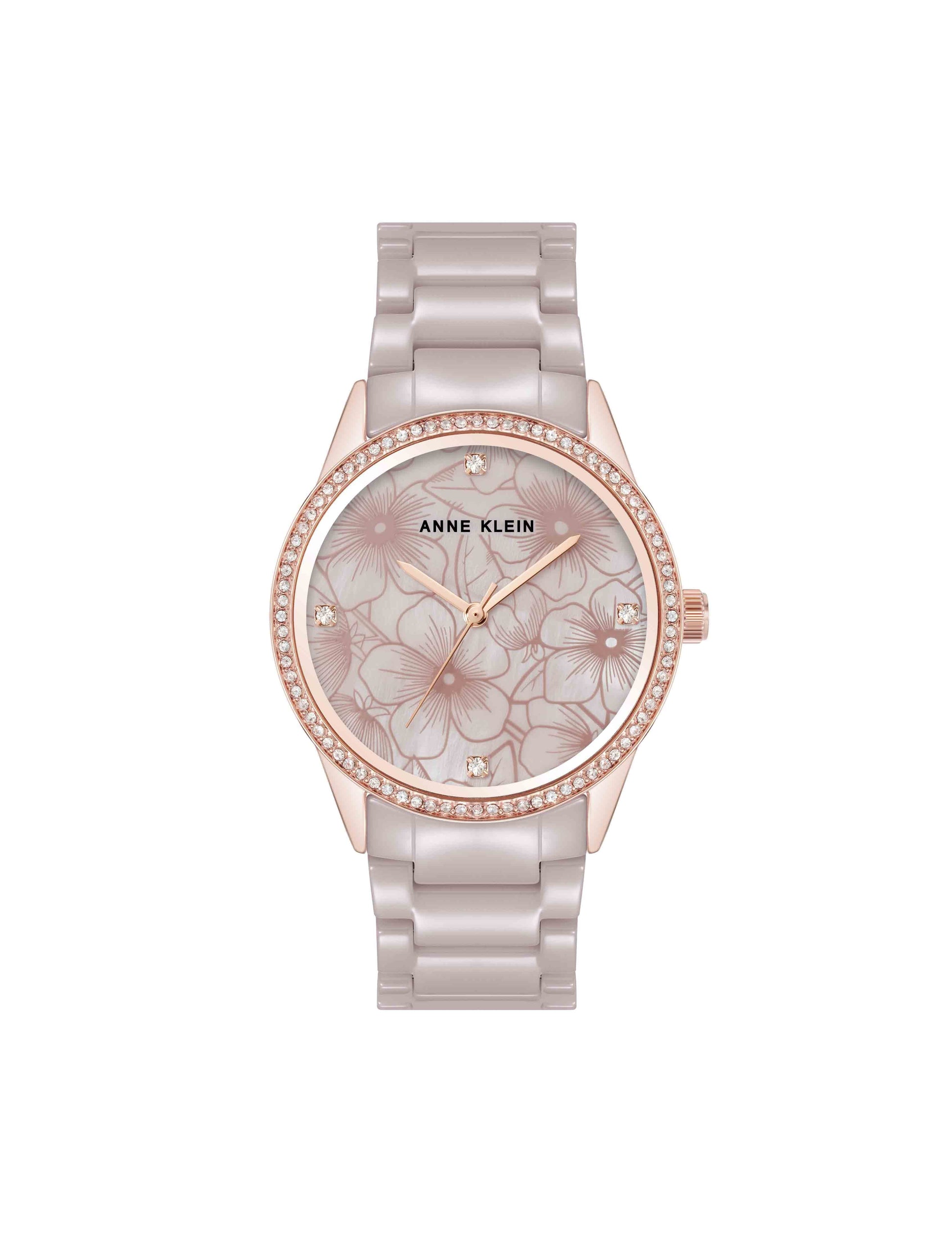 Anne Klein Ceramic Bracelet Floral Dial Watch