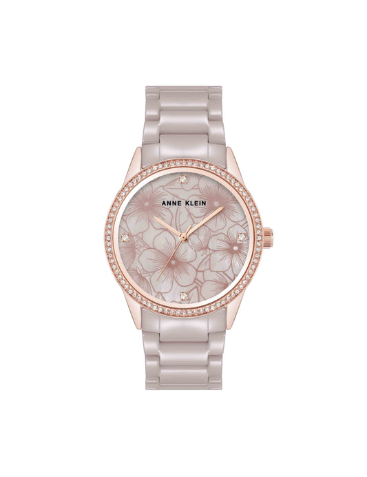 Anne Klein Ceramic Bracelet Floral Dial Watch