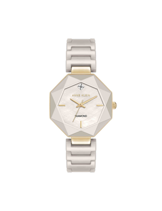 Anne Klein Octagonal Ceramic Diamond Dial Bracelet Watch