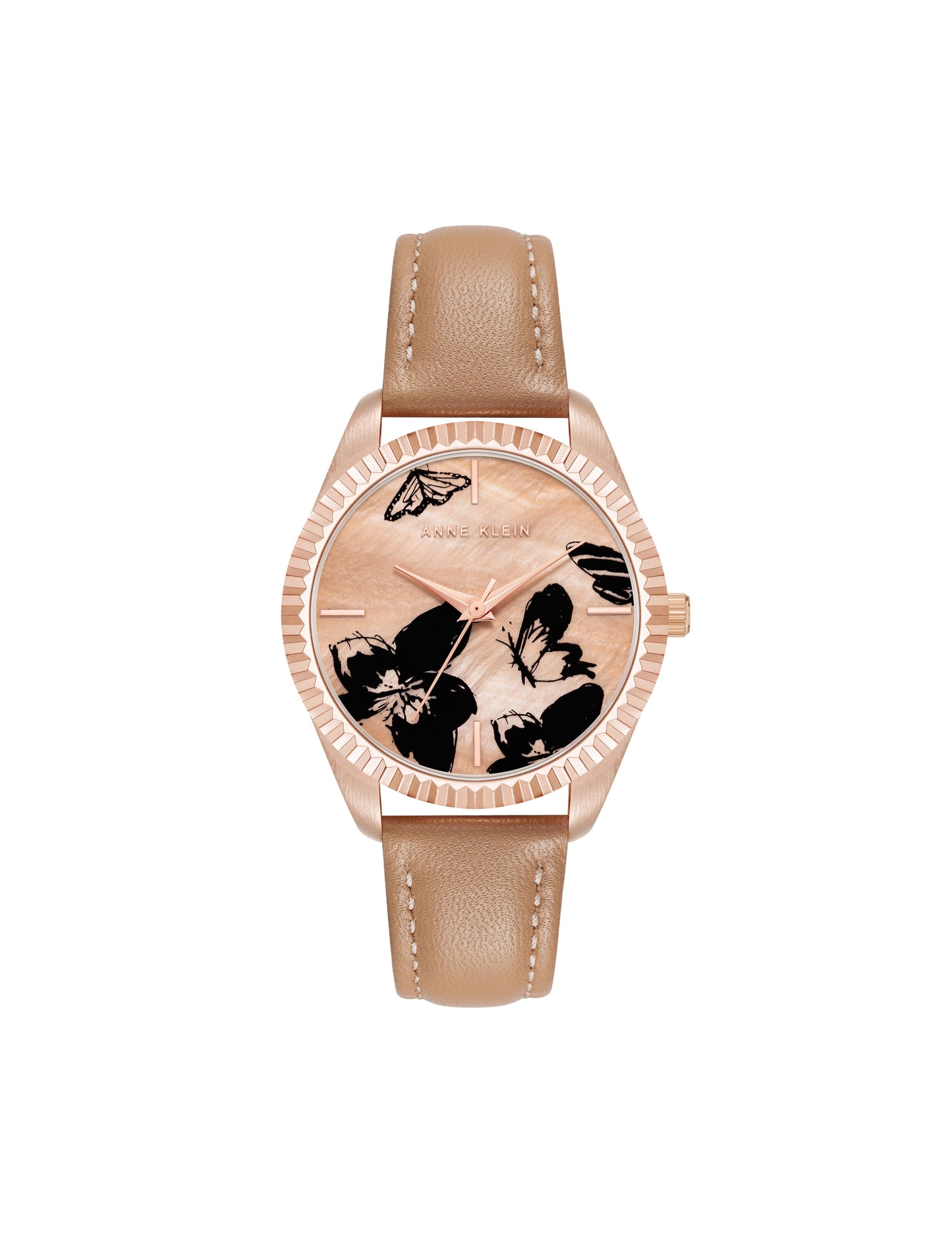 Anne Klein Butterfly Dial Leather Strap Watch in Tan / Rose Gold