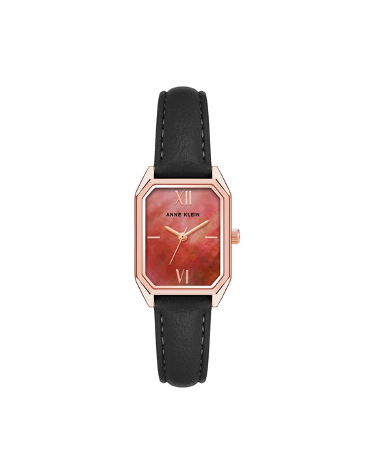 Anne Klein Octagonal Leather Strap Watch in Rose Gold