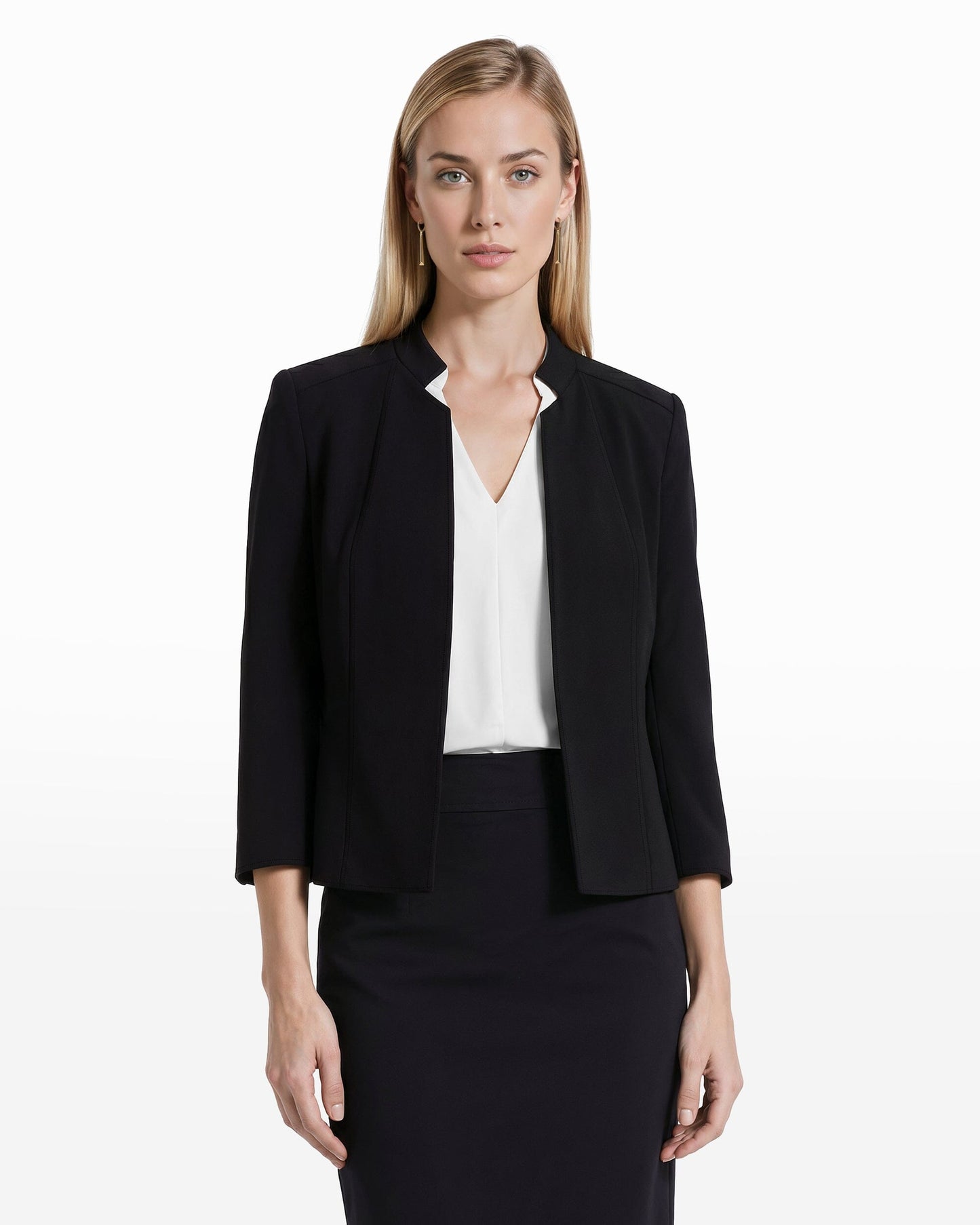Anne Klein Stand Collar Blazer in Fluid Crepe