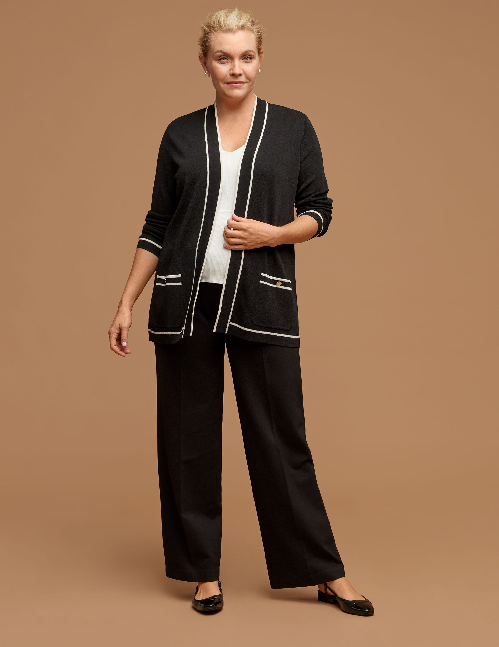 Anne Klein Plus Size Open-Front Cardigan with Tipping