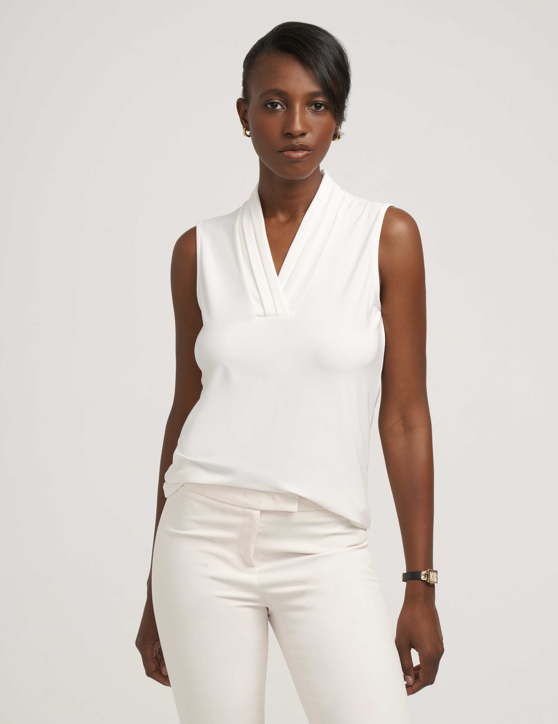 Anne Klein Petite V-Neck Triple Pleat Top