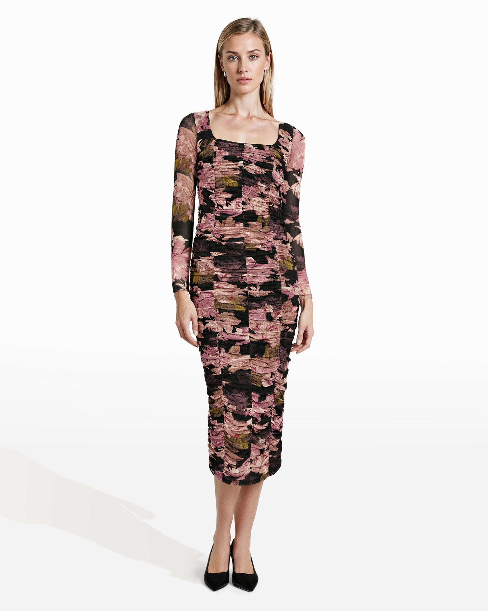 Anne Klein Long Sleeve Ruched Midi Dress