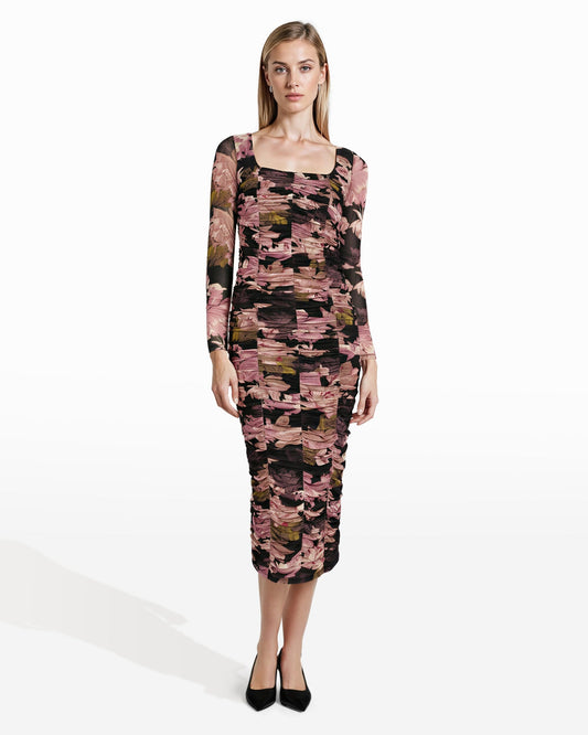 Anne Klein Long Sleeve Ruched Midi Dress