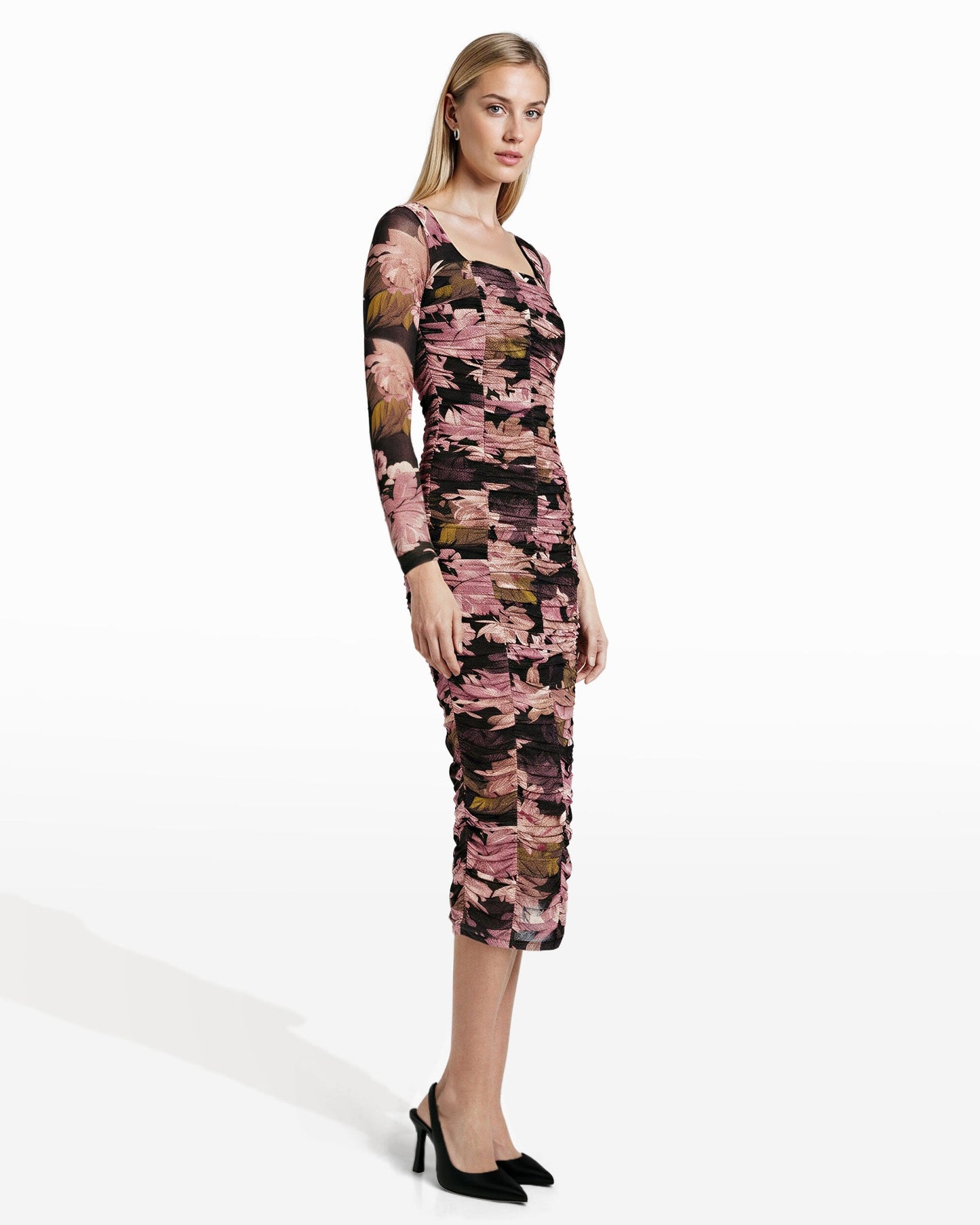 Anne Klein Long Sleeve Ruched Midi Dress