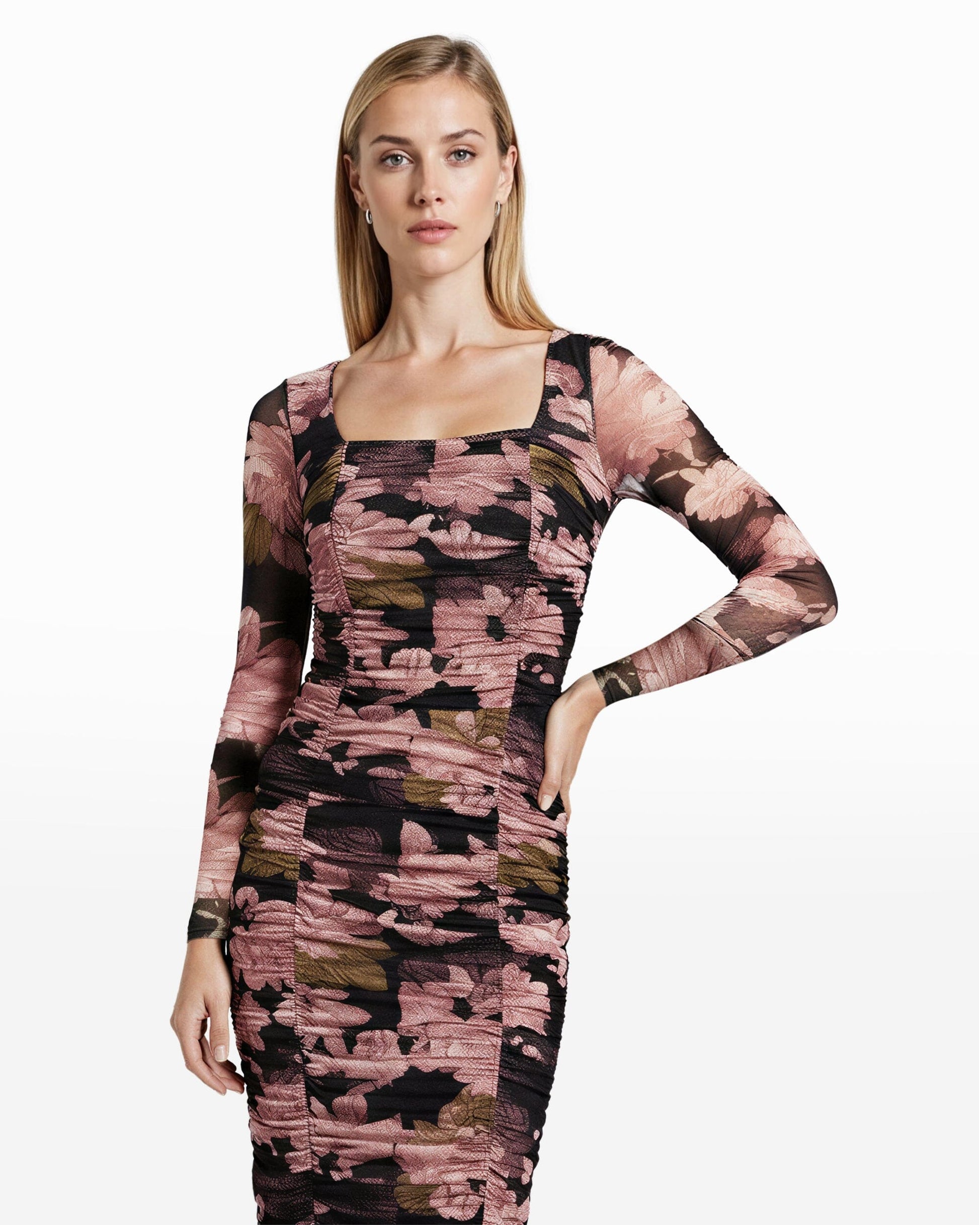 Anne Klein Long Sleeve Ruched Midi Dress