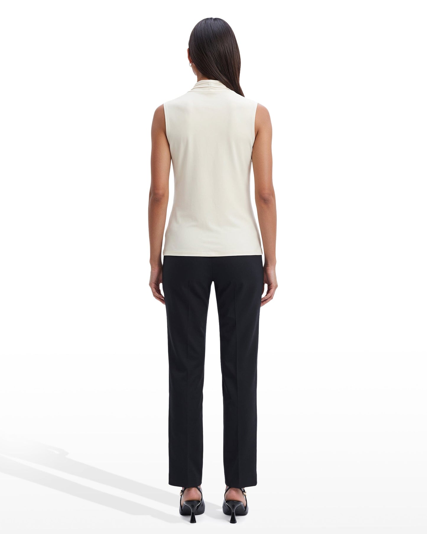 Anne Klein V-Neck Triple Pleat Sleeveless Top