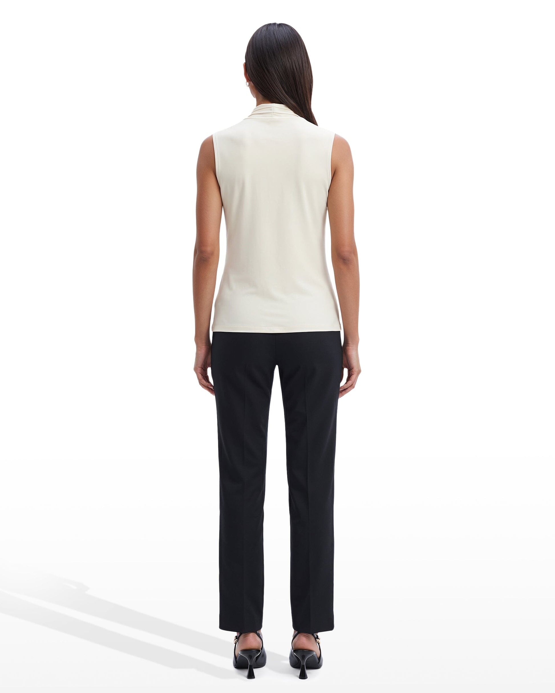 Anne Klein V-Neck Triple Pleat Sleeveless Top
