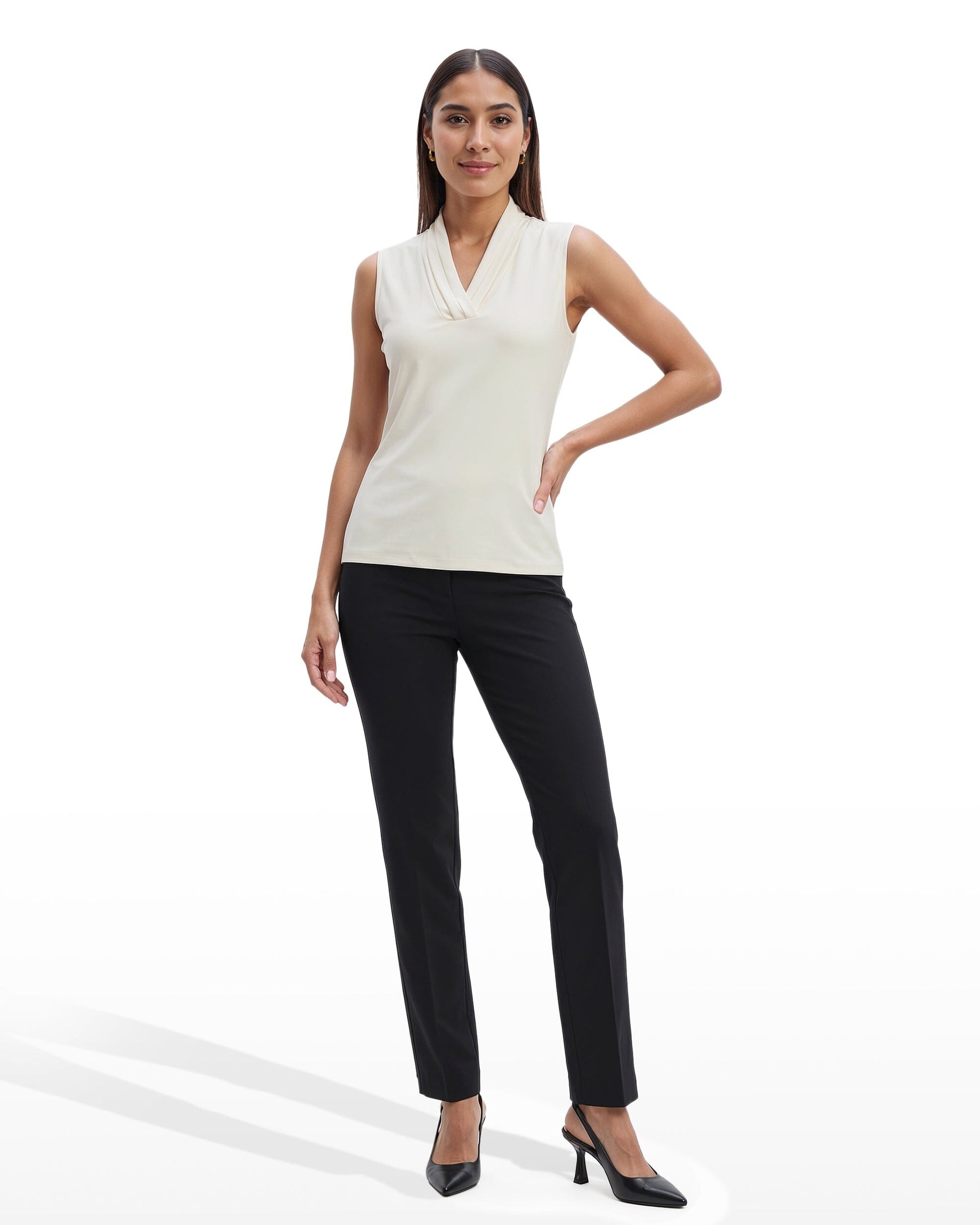 Anne Klein V-Neck Triple Pleat Sleeveless Top