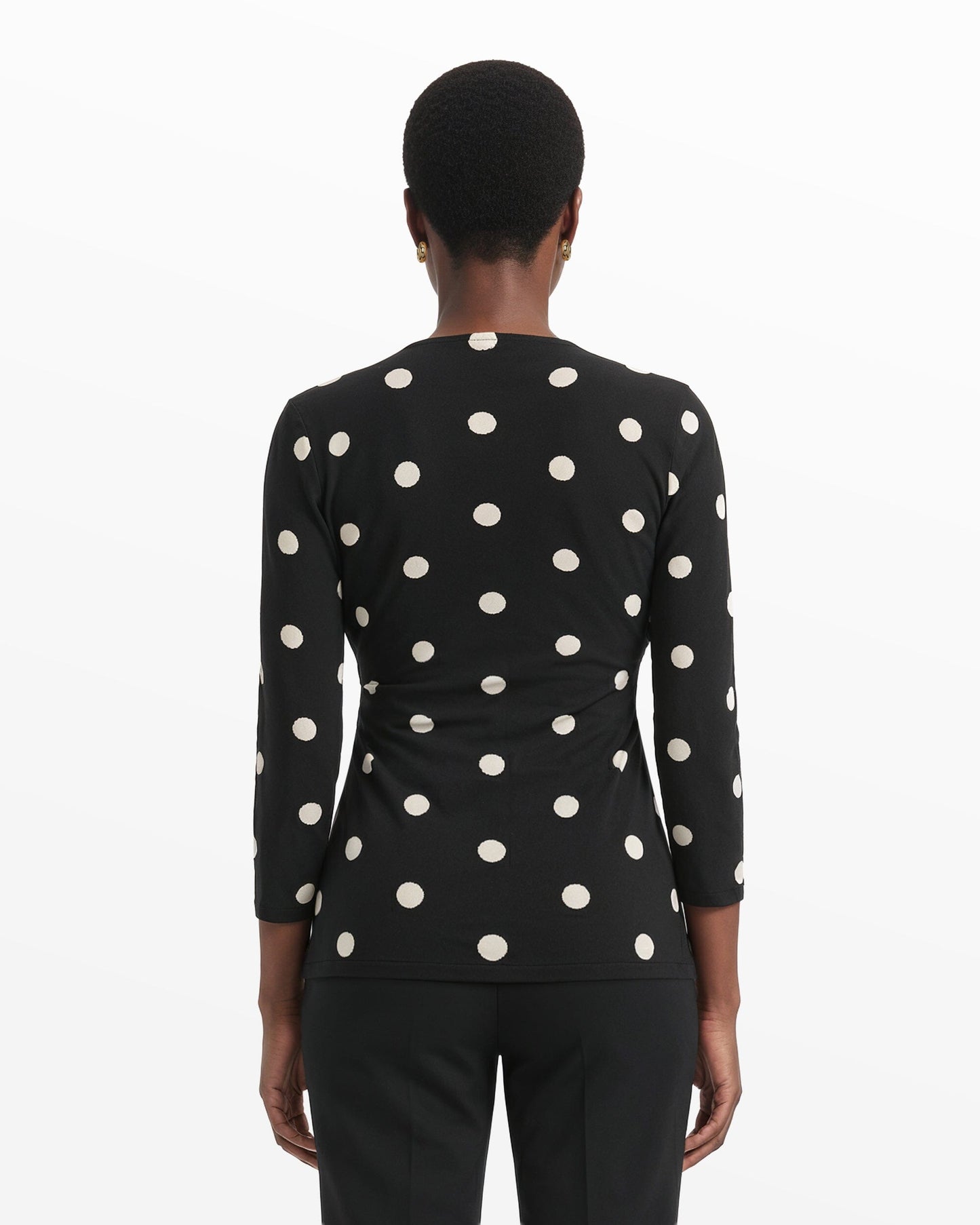 Anne Klein Printed Faux Wrap Top in Polka Dot
