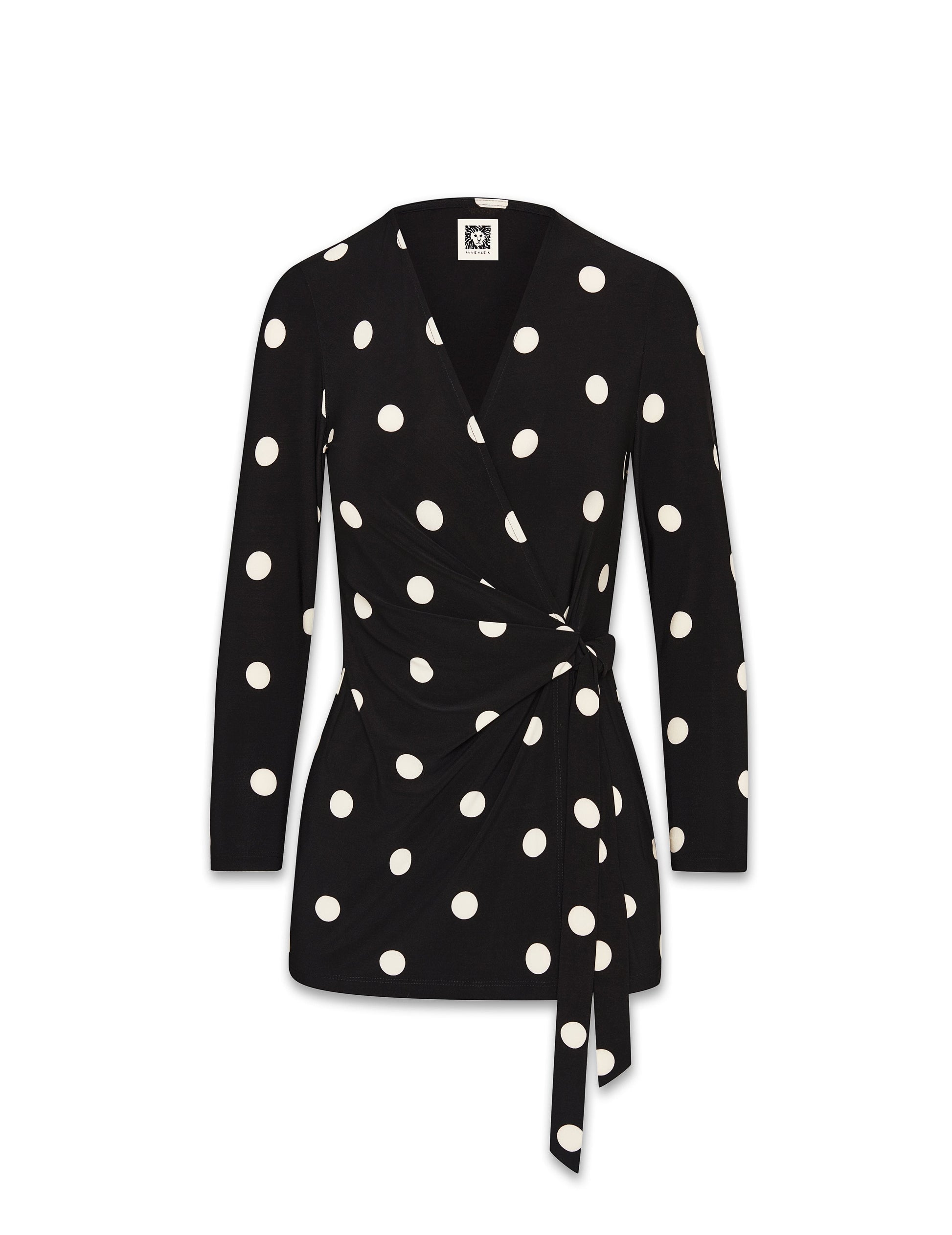 Anne Klein Printed Faux Wrap Top in Polka Dot