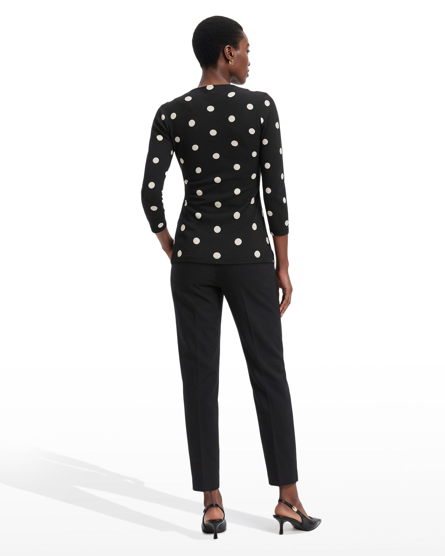 Anne Klein Printed Faux Wrap Top in Polka Dot