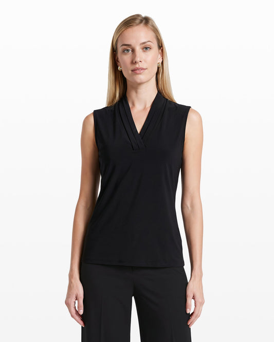 Anne Klein V-Neck Triple Pleat Sleeveless Top