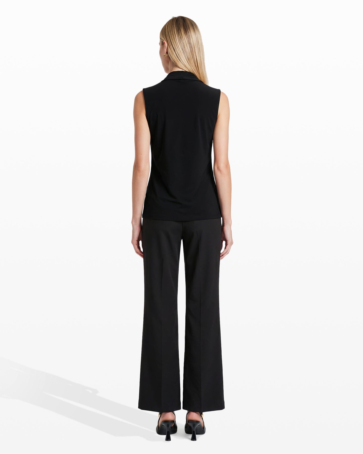 Anne Klein V-Neck Triple Pleat Sleeveless Top