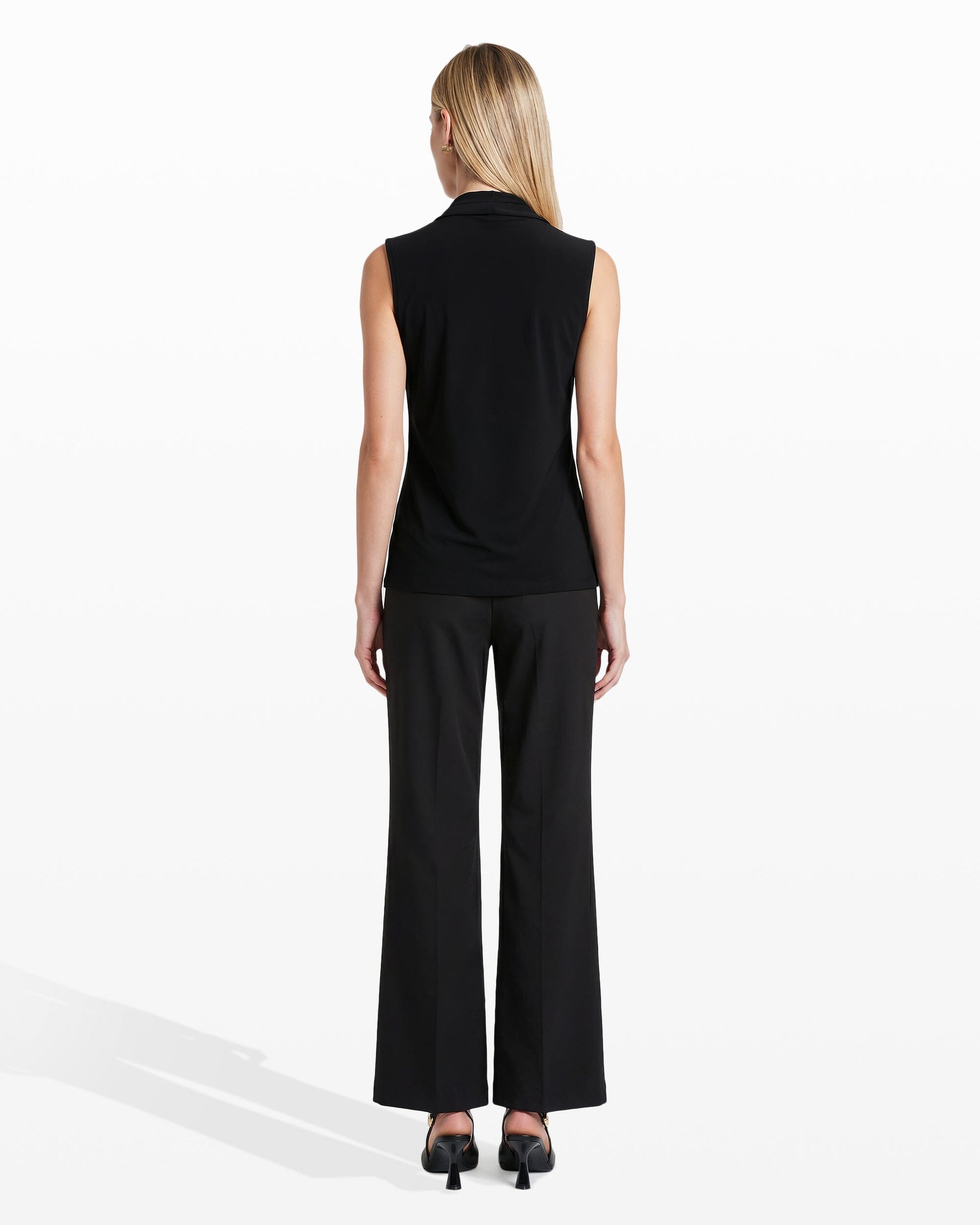 Anne Klein V-Neck Triple Pleat Sleeveless Top