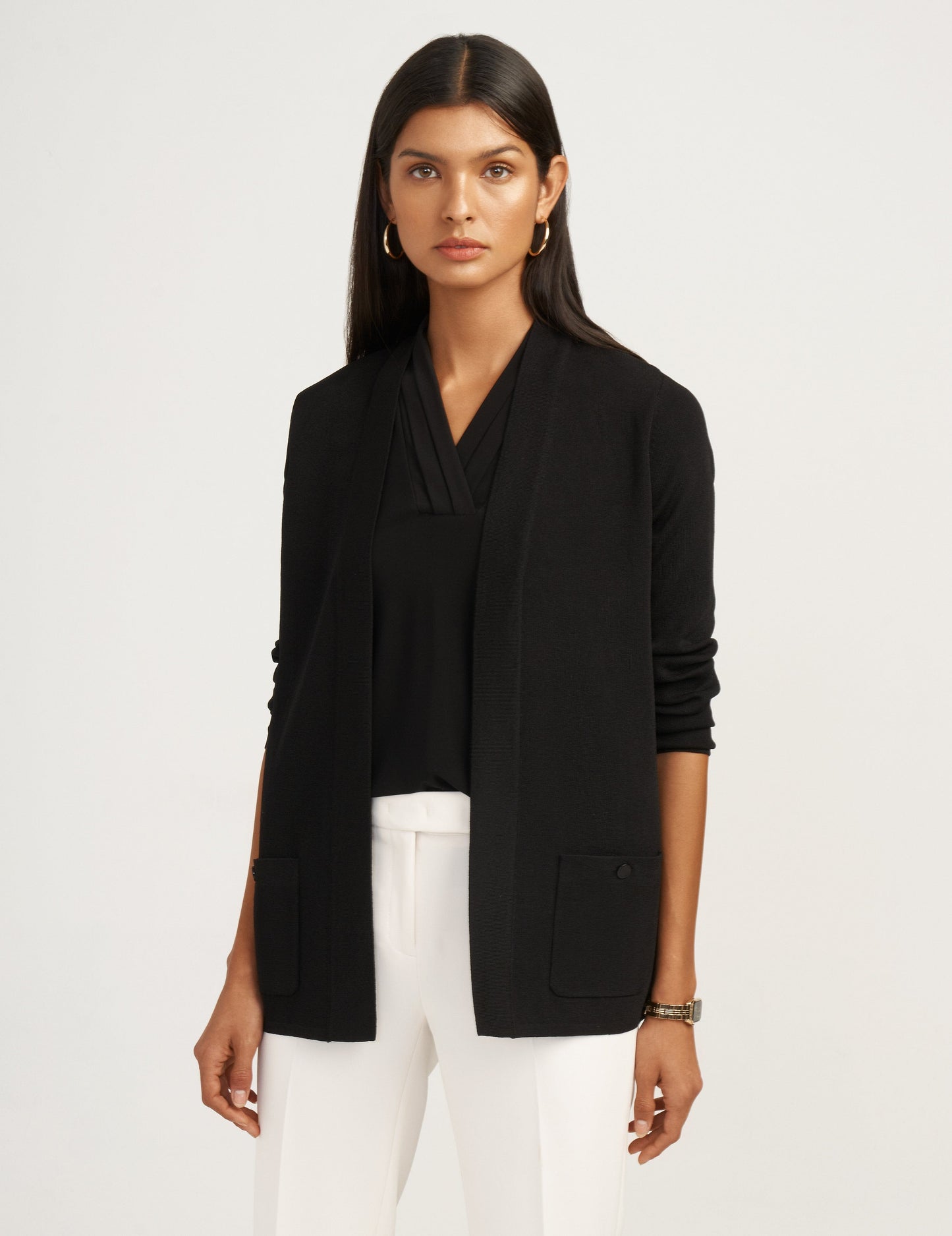 Anne Klein Front Pocket Cardigan in Black