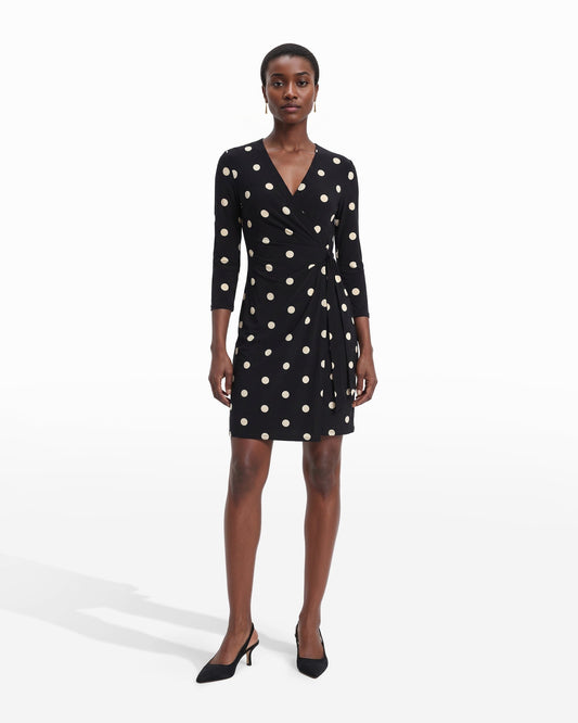 Anne Klein Dot Print Faux Wrap Dress