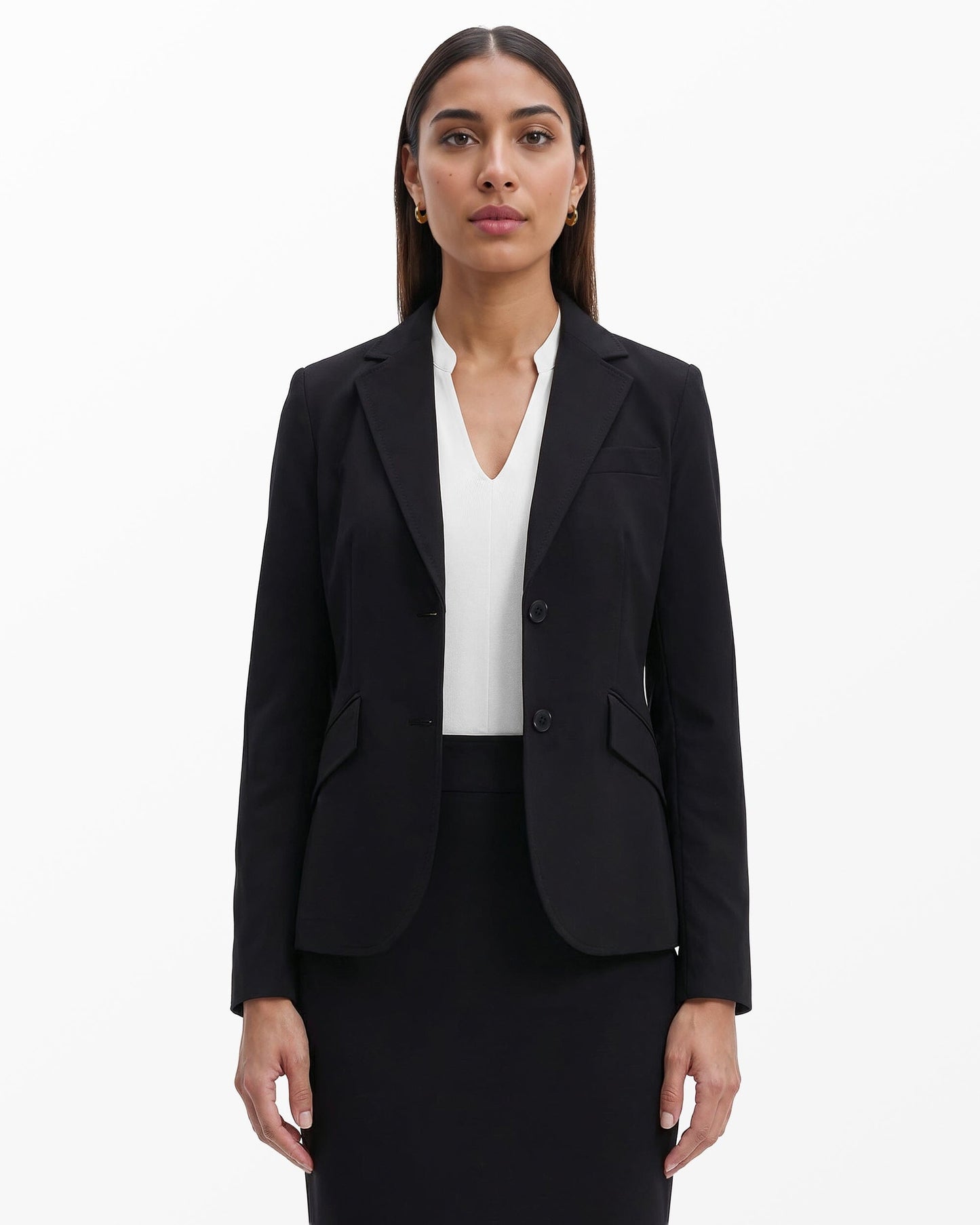 Anne Klein Notch Collar 2 Button Blazer in Black