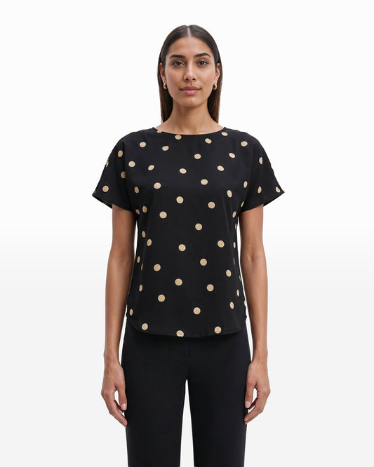 Anne Klein Large Dot Bateau Neck Blouse