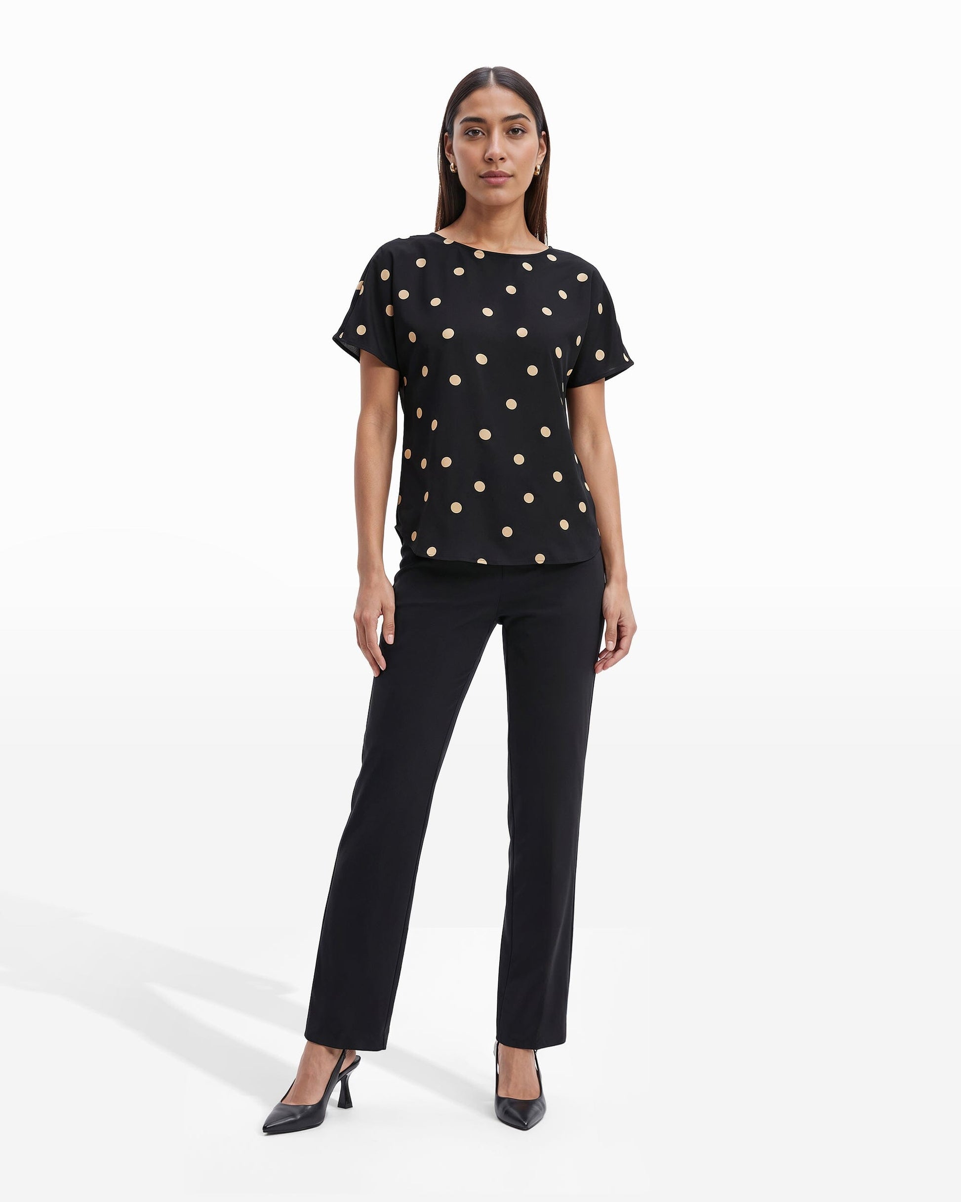 Anne Klein Large Dot Bateau Neck Blouse
