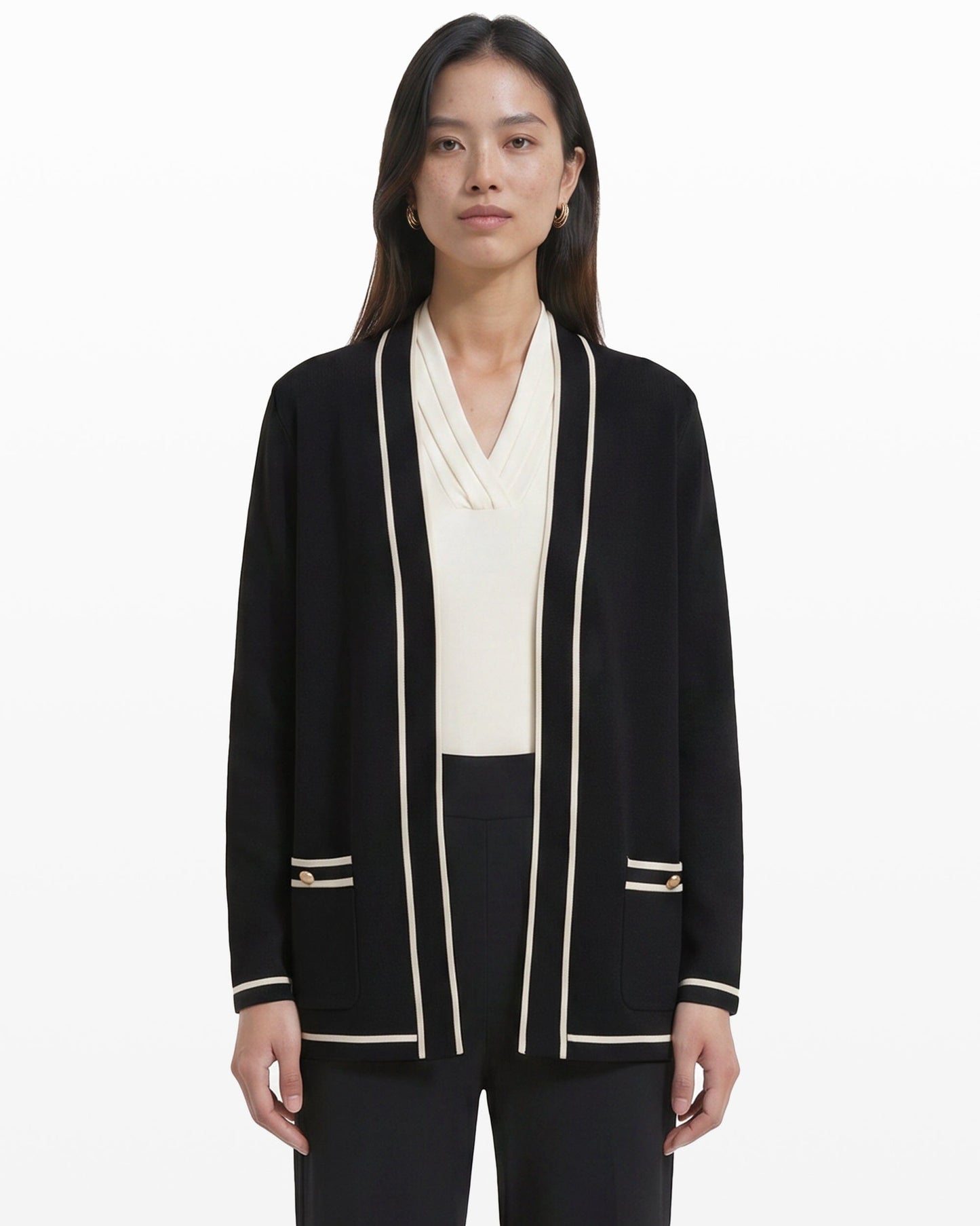 Anne Klein Open-Front Cardigan with Contrast Tipping