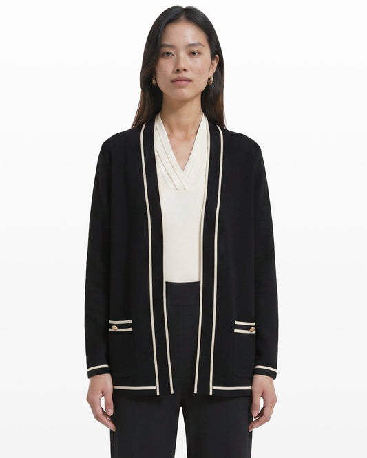Anne Klein Open-Front Cardigan with Contrast Tipping