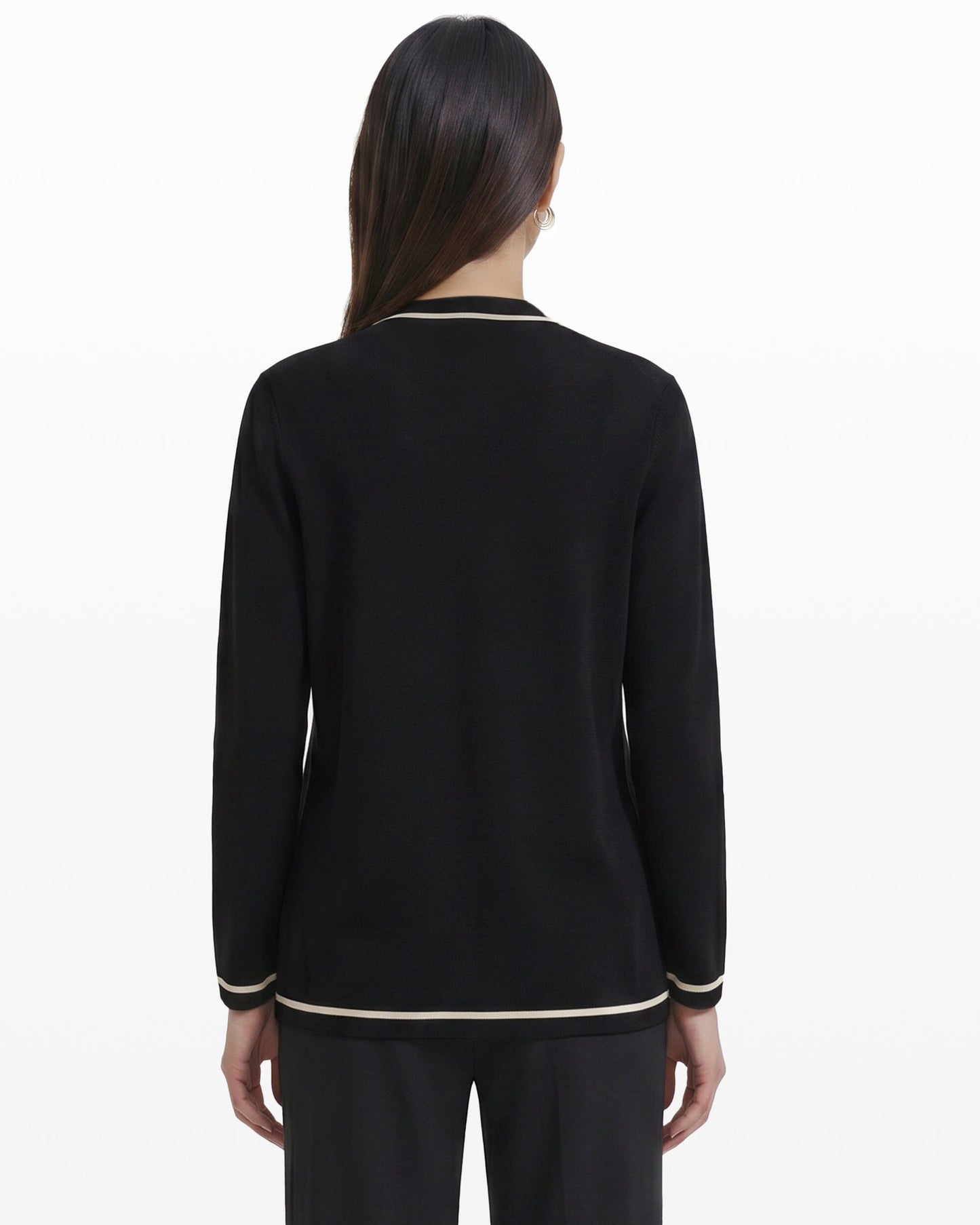 Anne Klein Open-Front Cardigan with Contrast Tipping