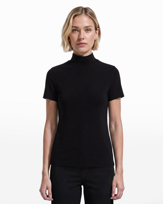 Anne Klein Short Sleeve Mock Neck Knit Top