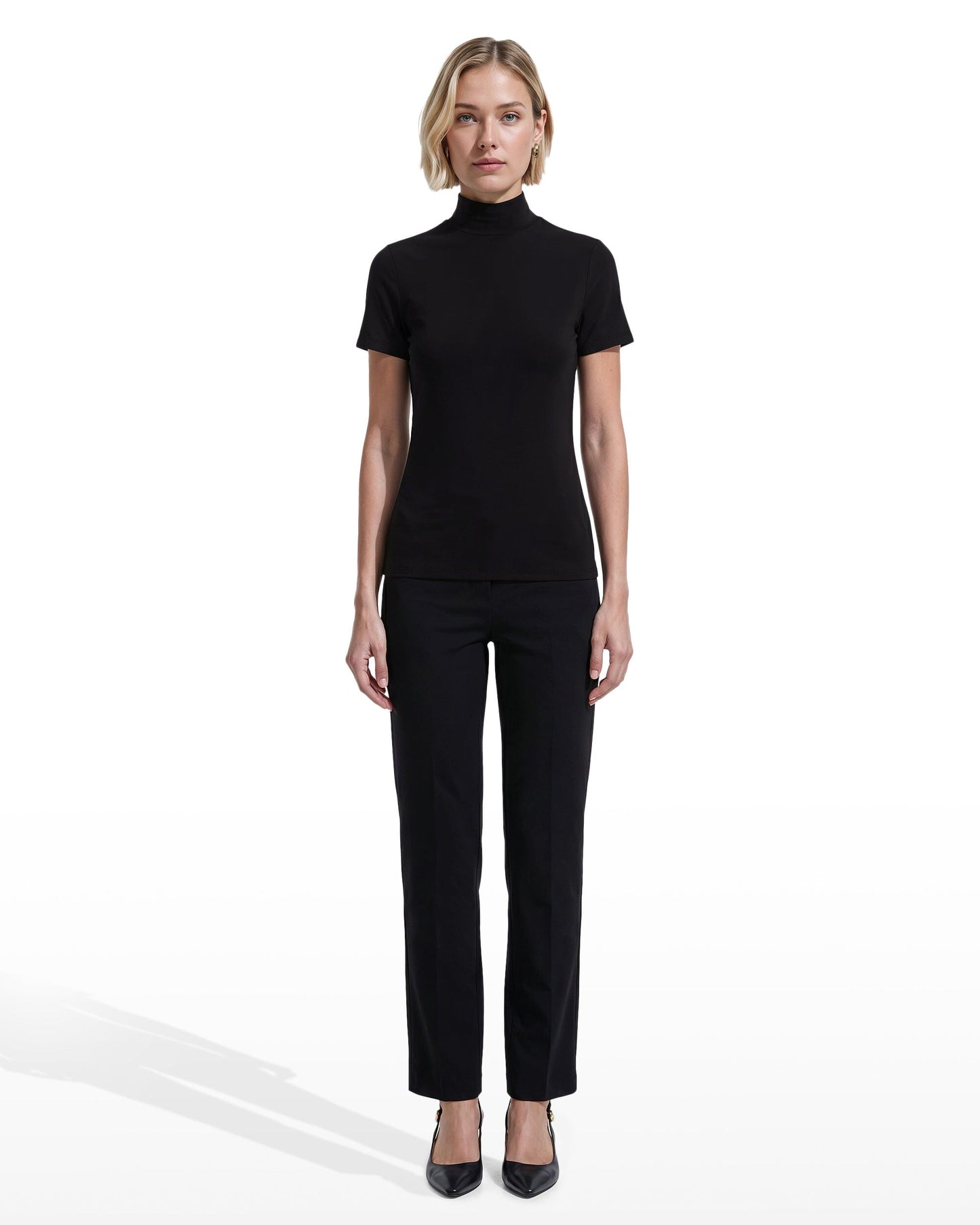 Anne Klein Short Sleeve Mock Neck Knit Top