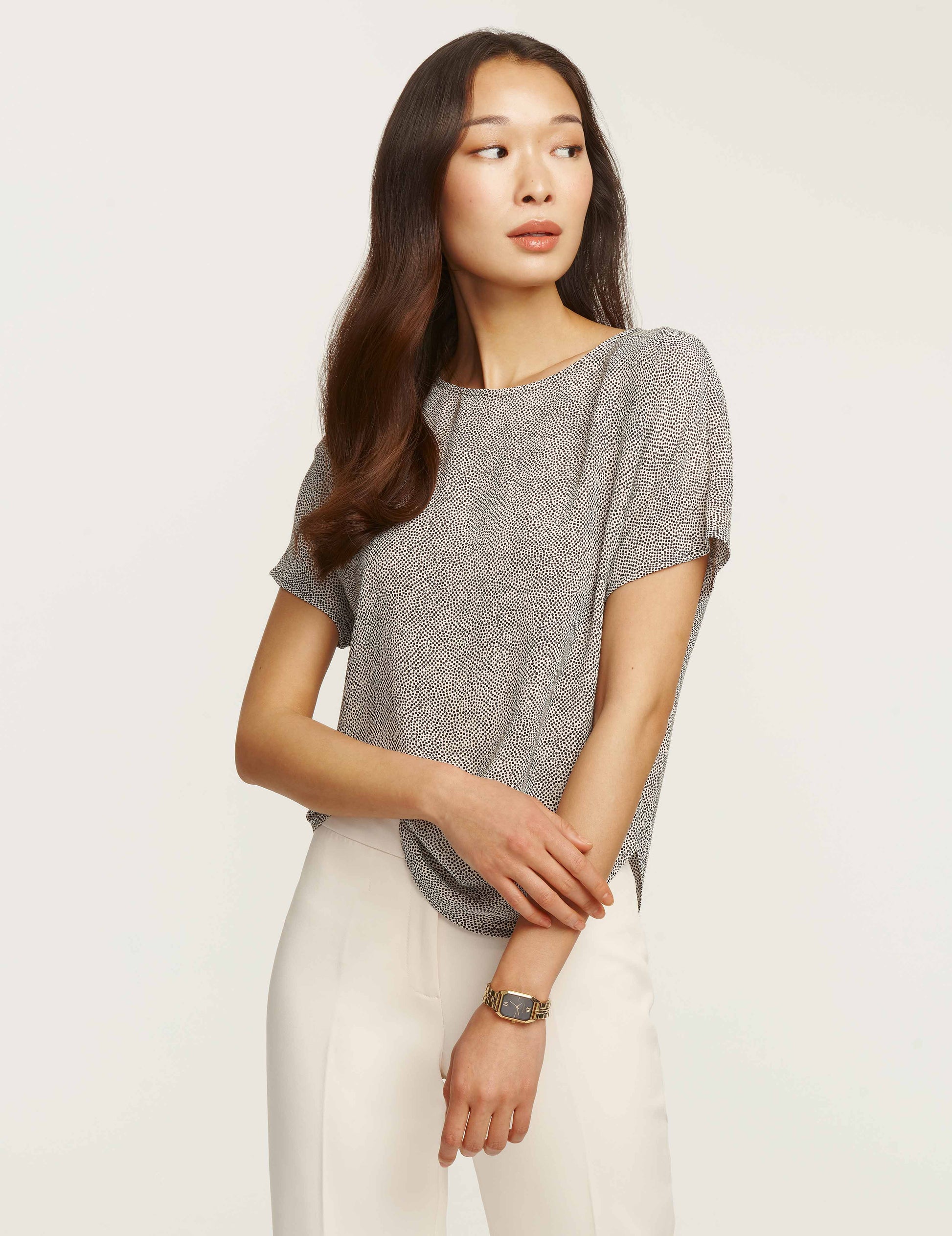 Anne Klein Mini Dot Bateau Blouse in Polyester