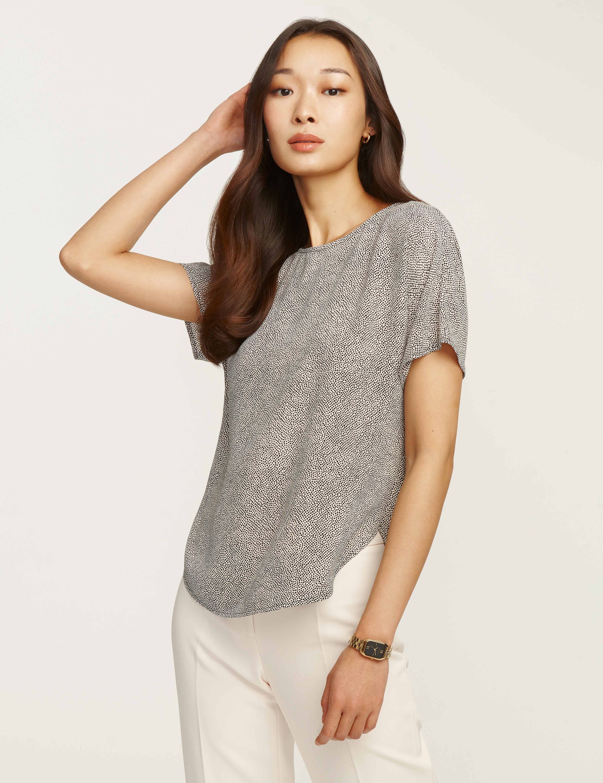 Anne Klein Mini Dot Bateau Blouse in Polyester