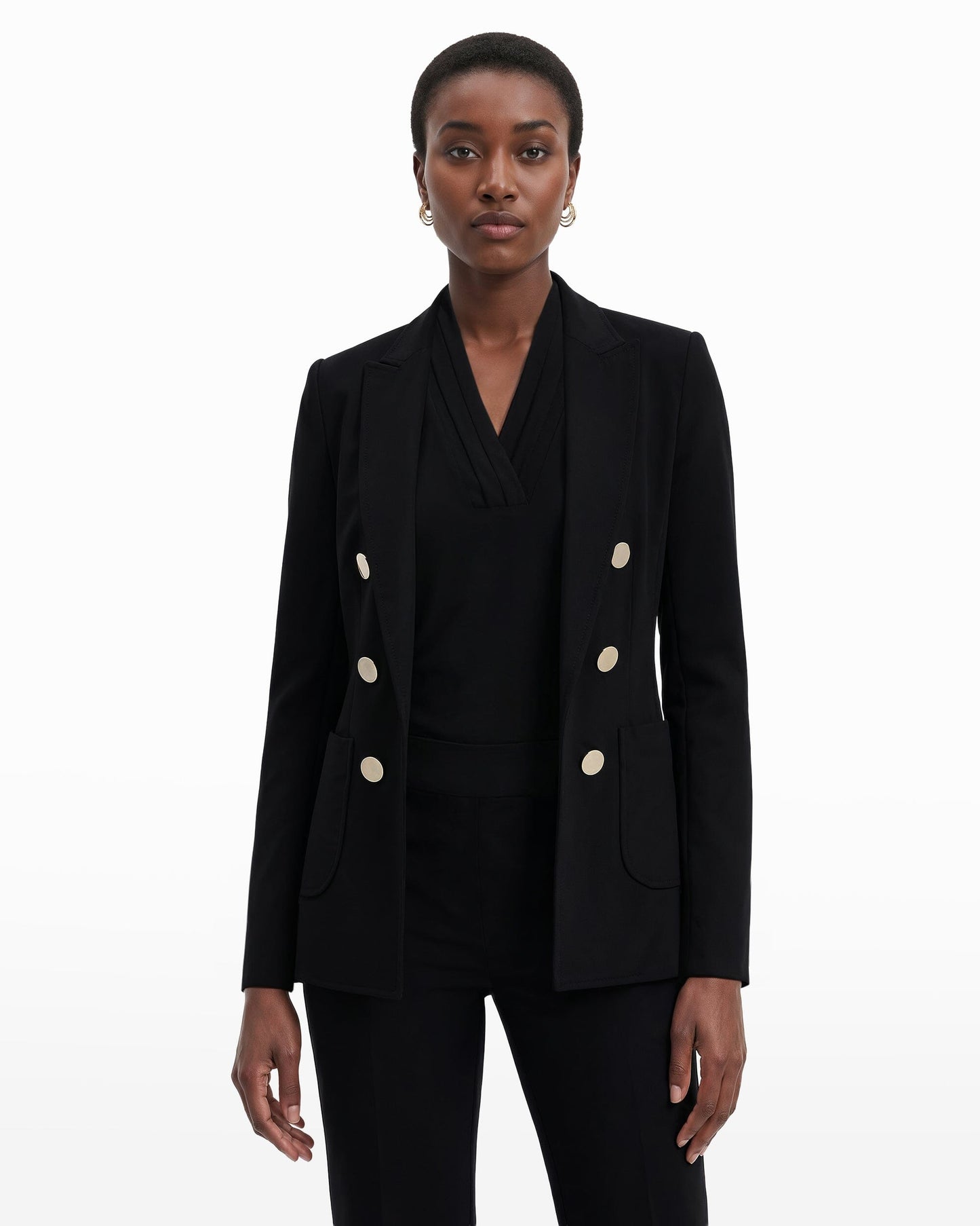 Anne Klein Double Breasted Blazer with Patch Pockets
