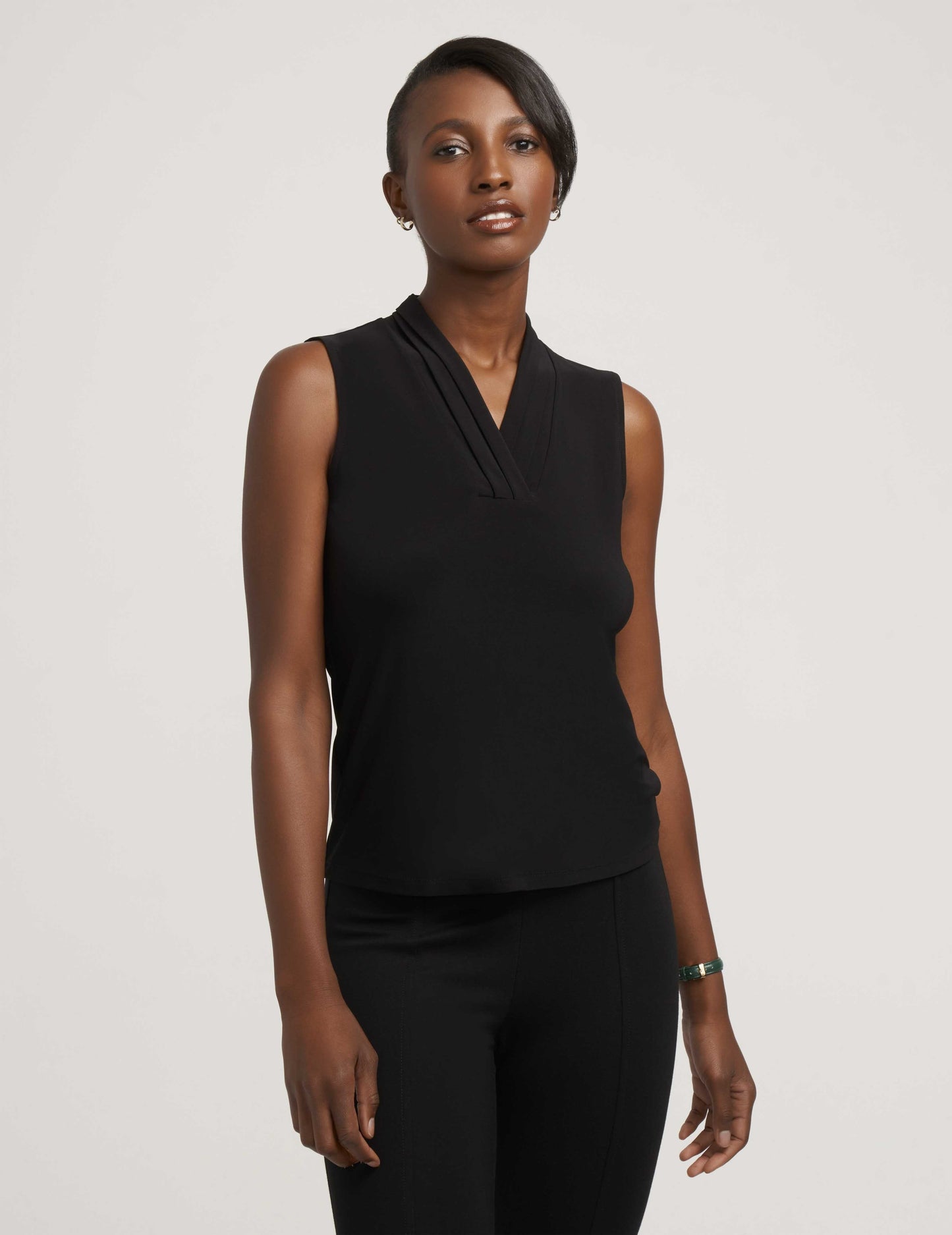 Anne Klein Petite V-Neck Triple Pleat Top