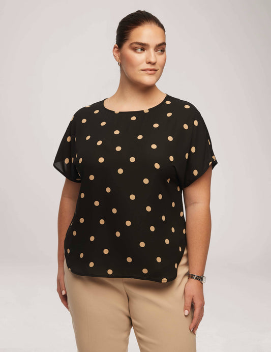 Anne Klein Plus Size Polka Dot Bateau Neck Blouse