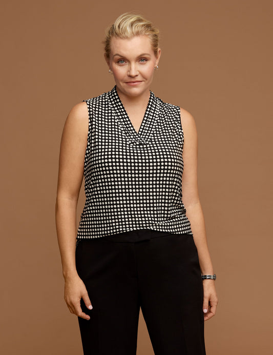 Anne Klein Plus Size Sleeveless Polka Dot Pleat Top