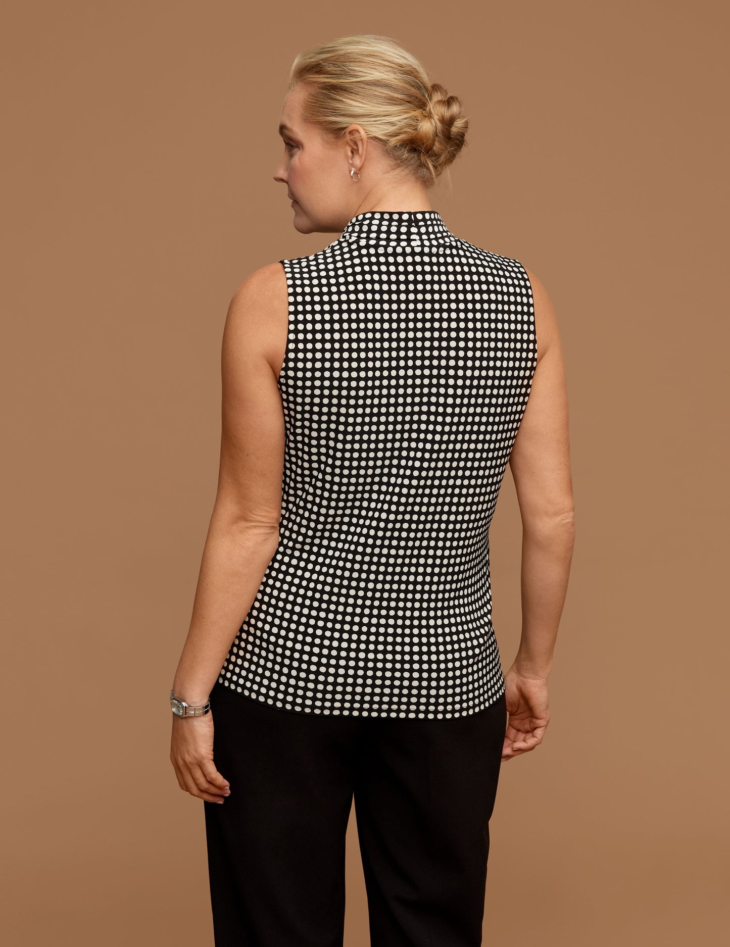 Anne Klein Plus Size Sleeveless Polka Dot Pleat Top