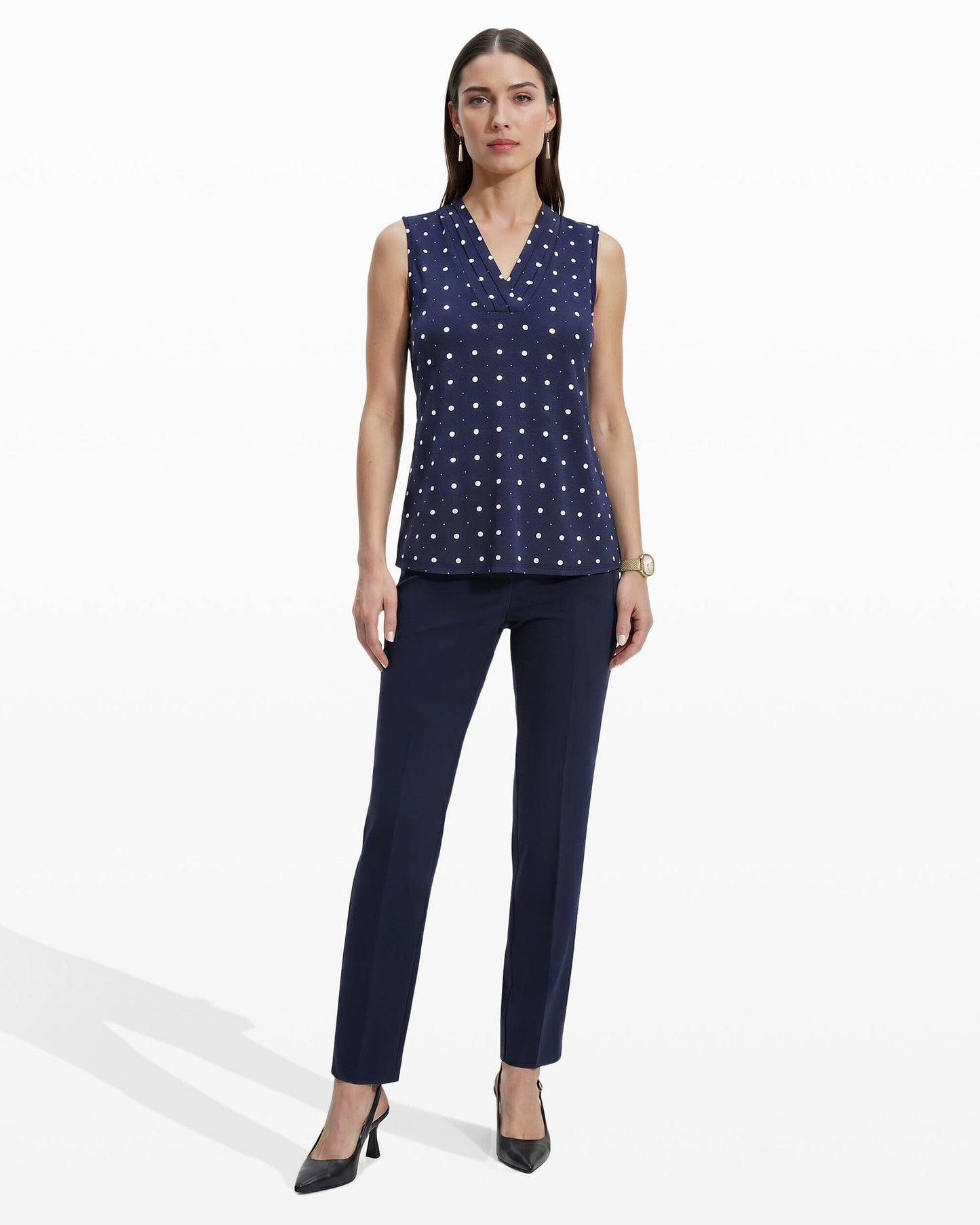 Anne Klein Printed Sleeveless V-Neck Pleat Top