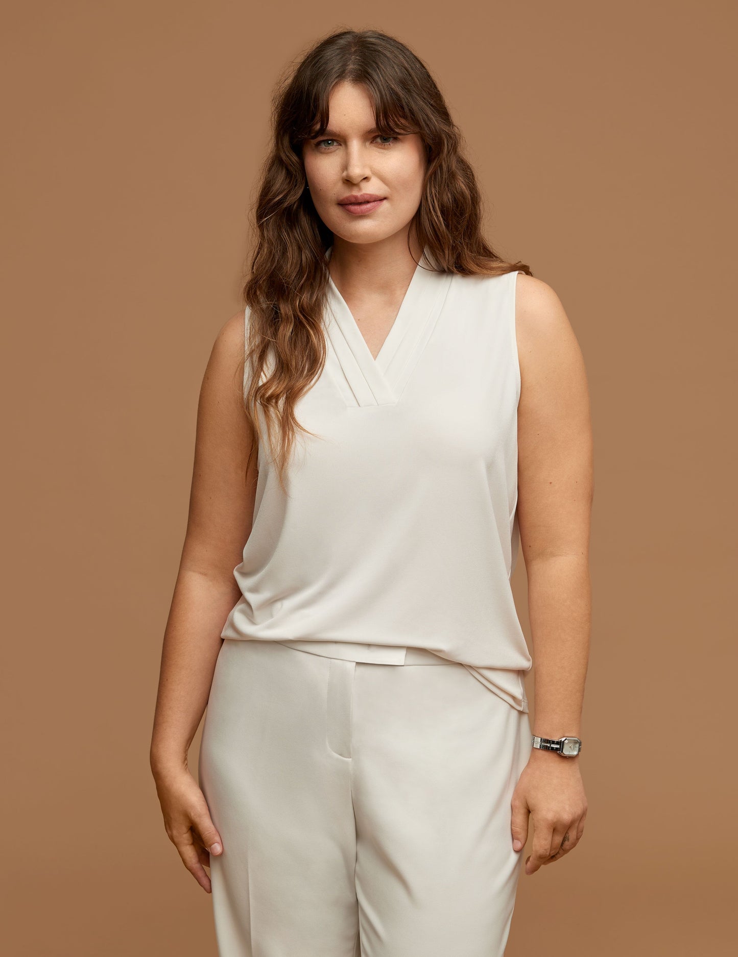 Anne Klein Plus Size Sleeveless V-Neck Pleat Top