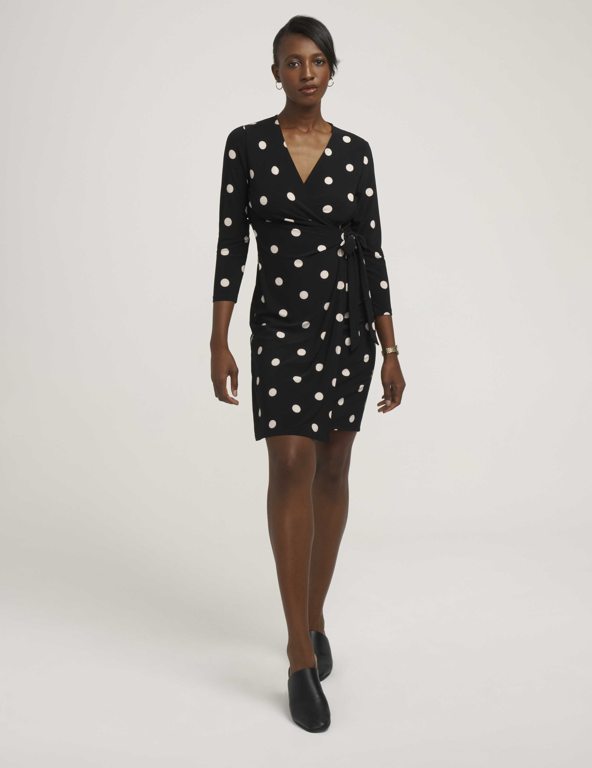 Anne Klein Petite Dot Print Faux Wrap Dress