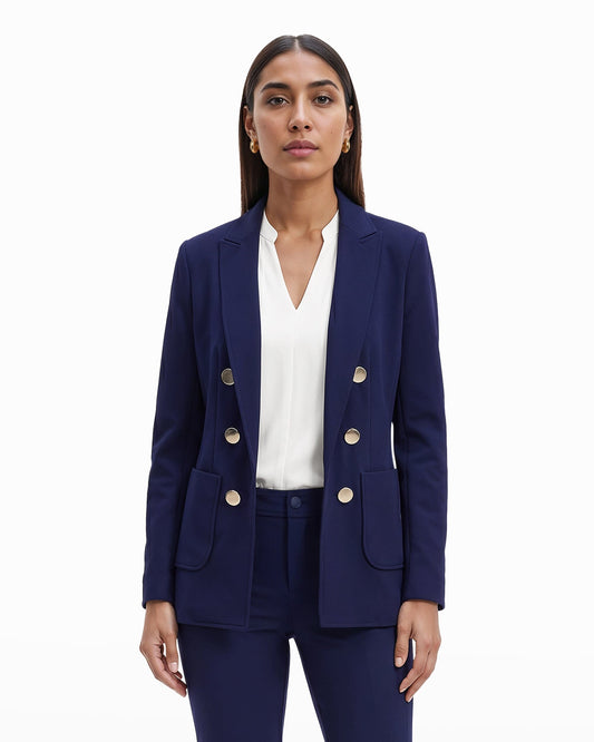 Anne Klein Faux Double Breasted Blazer with Patch Pockets